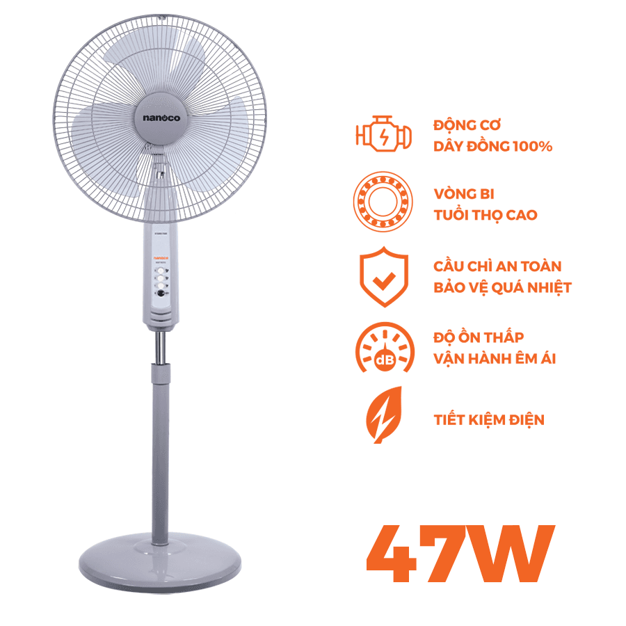 Quạt đứng Nanoco, NSF1601/1602RC, bạc đạn
