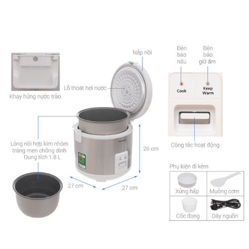 Nồi cơm điện nắp gài Panasonic SR-MVN18LRAX