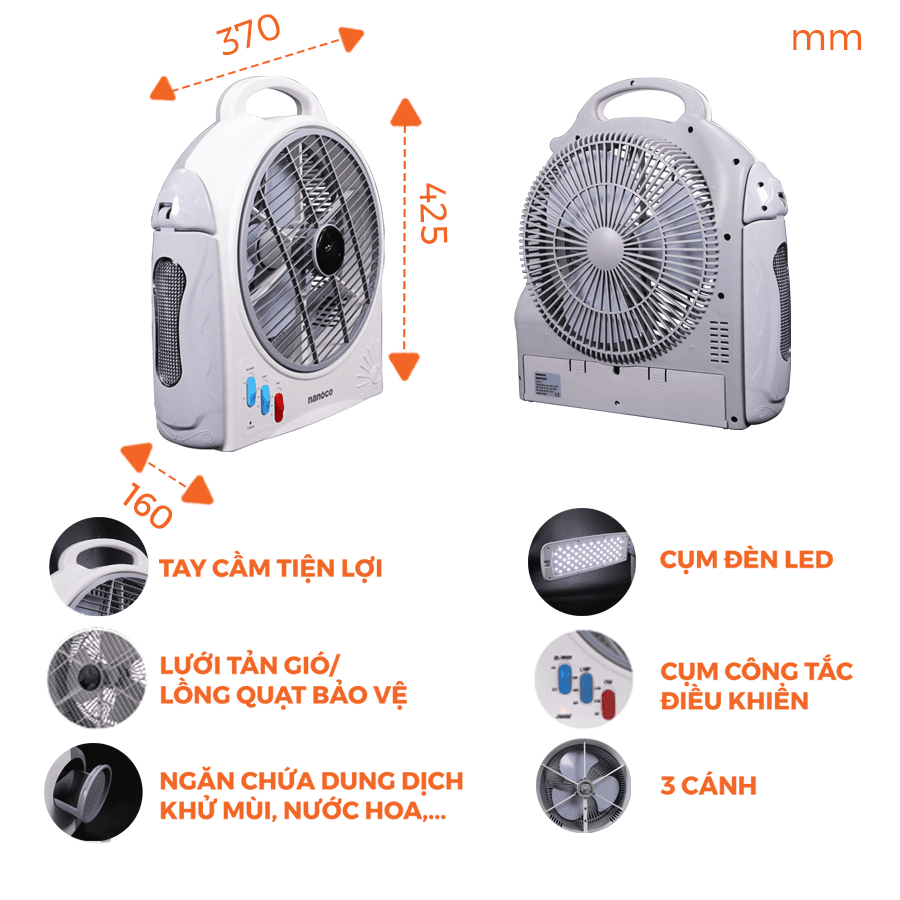 Quạt sạc hộp 12inch