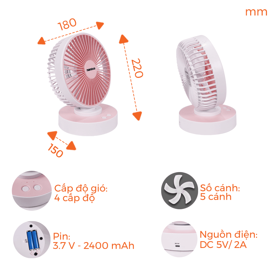 Quạt sạc 6inch, NRF6215