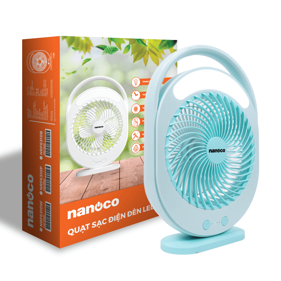 Quạt sạc hộp mini 6inch, có đèn LED