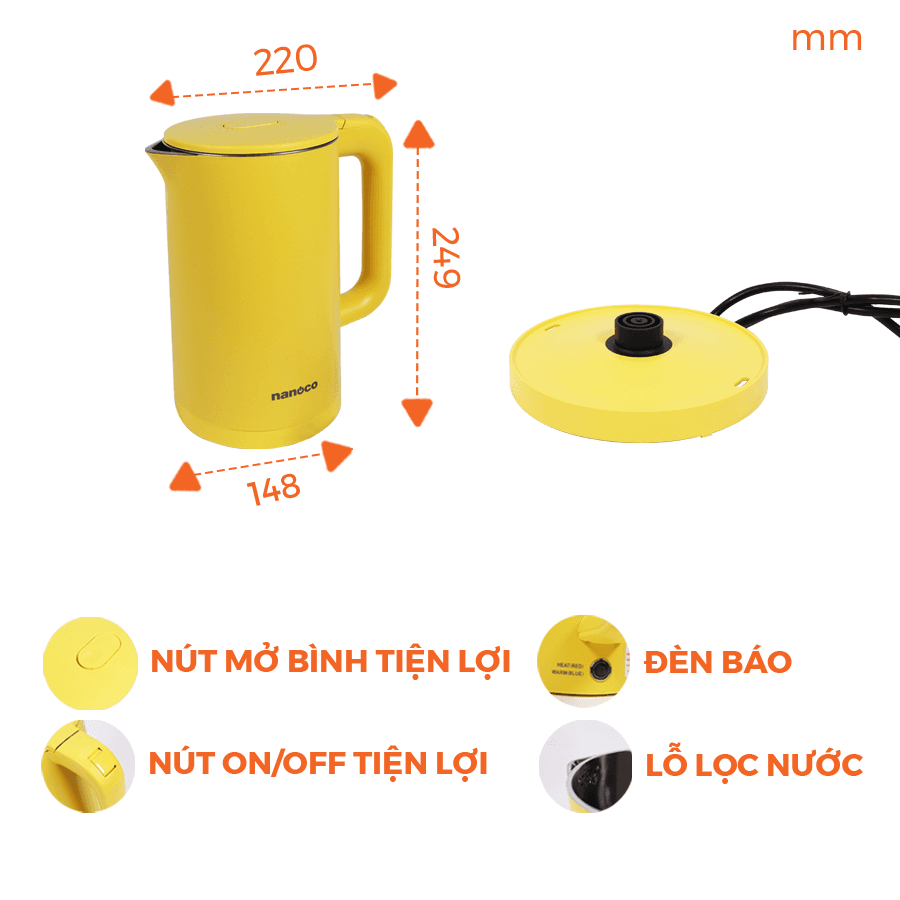 Bình đun siêu tốc inox,  NKT1750