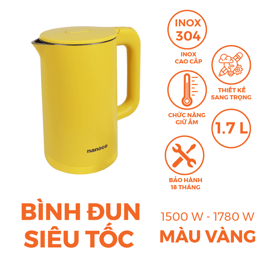 Bình đun siêu tốc inox,  NKT1750