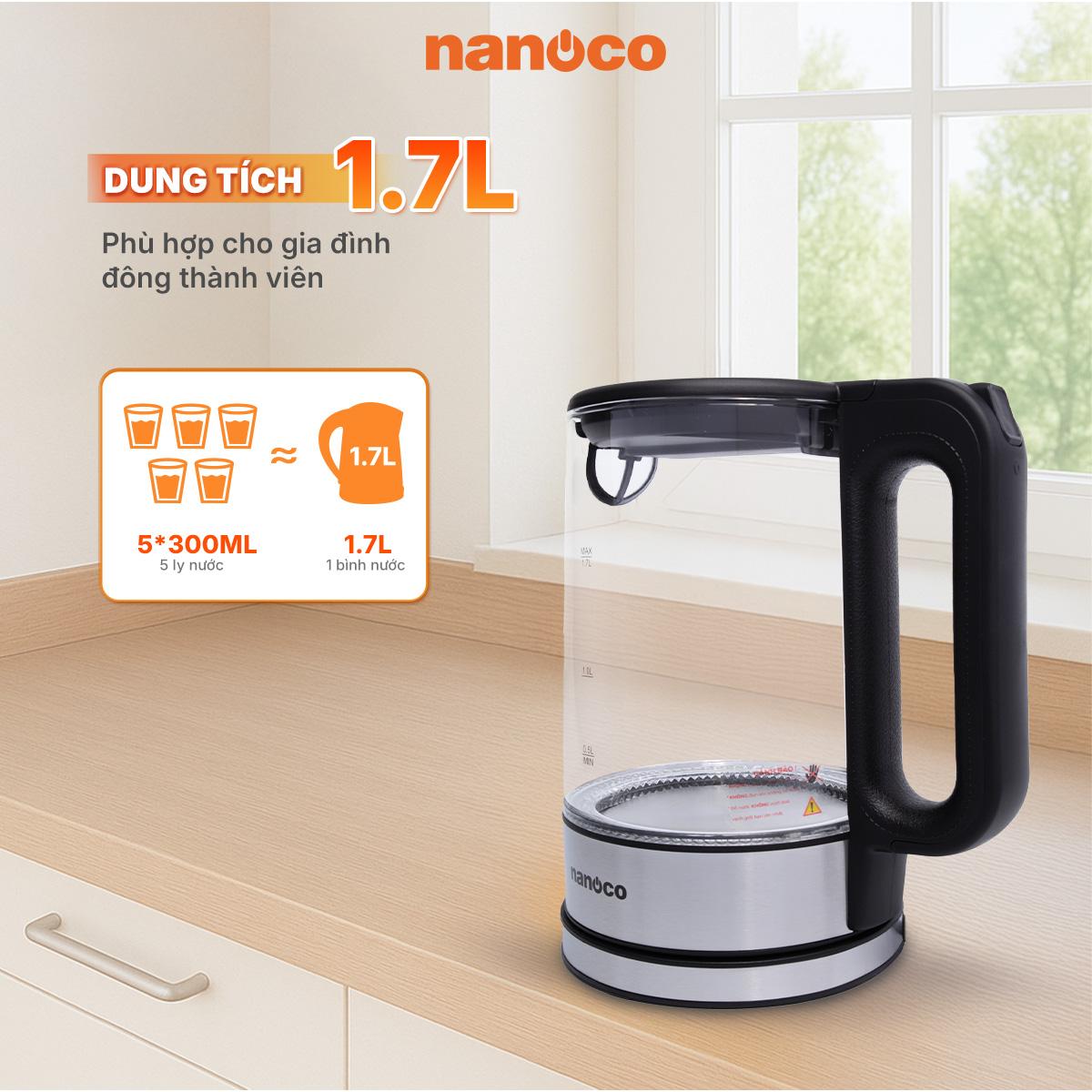 Bình đun siêu tốc thủy tinh,1.7L