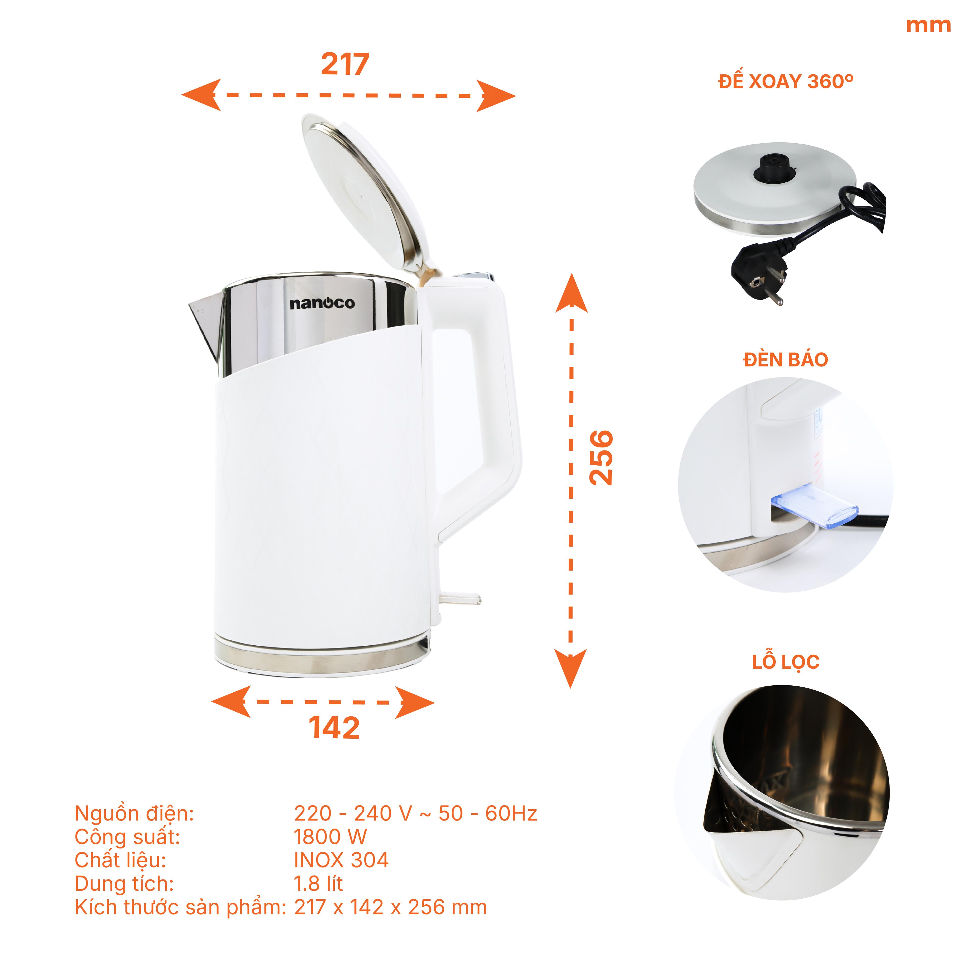 Bình đun siêu tốc inox, NKT1817