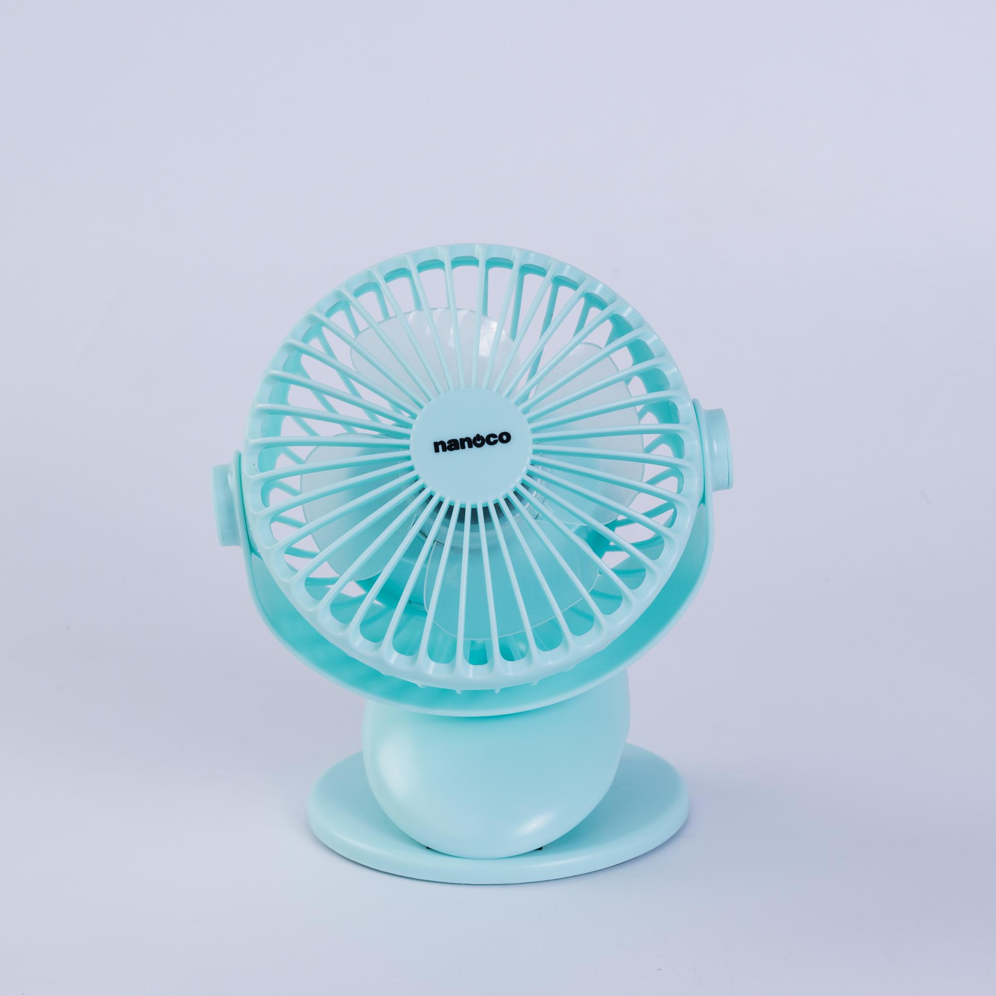 Quạt sạc kẹp 5inch, màu xanh
