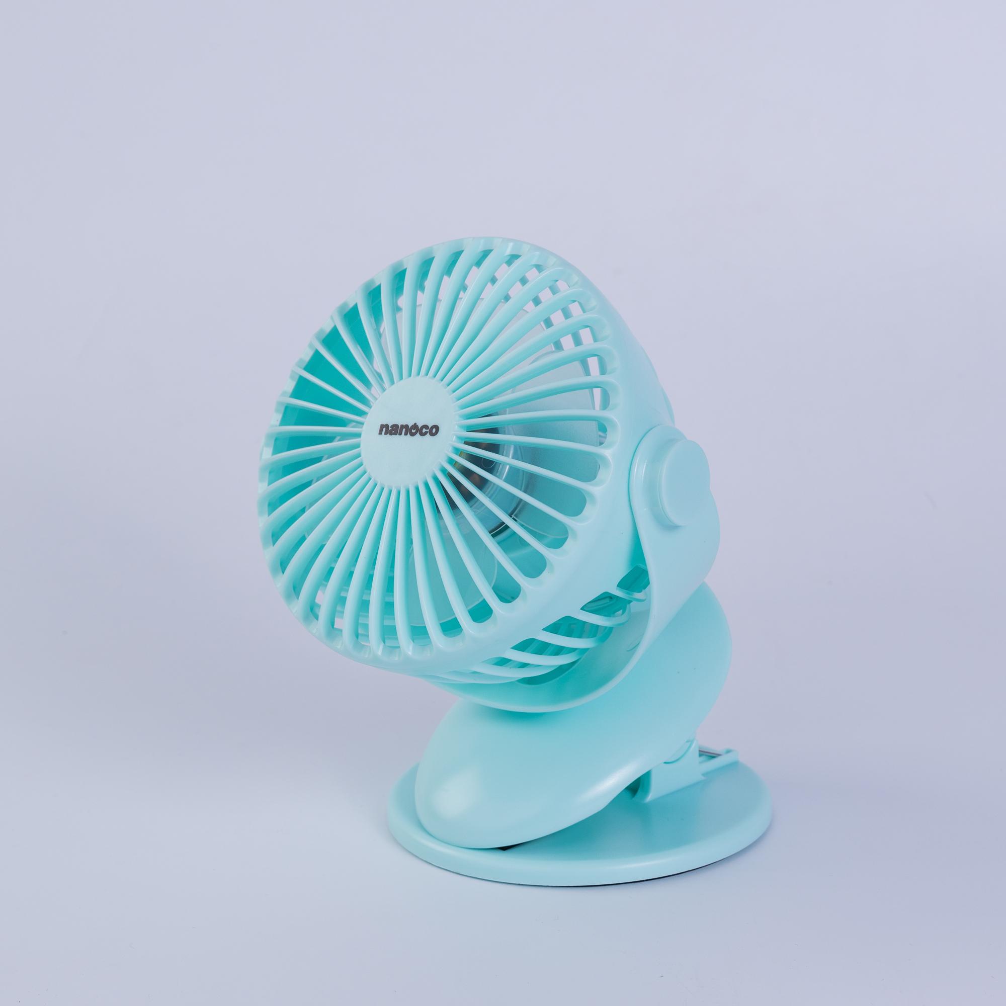 Quạt sạc kẹp 5inch, màu xanh