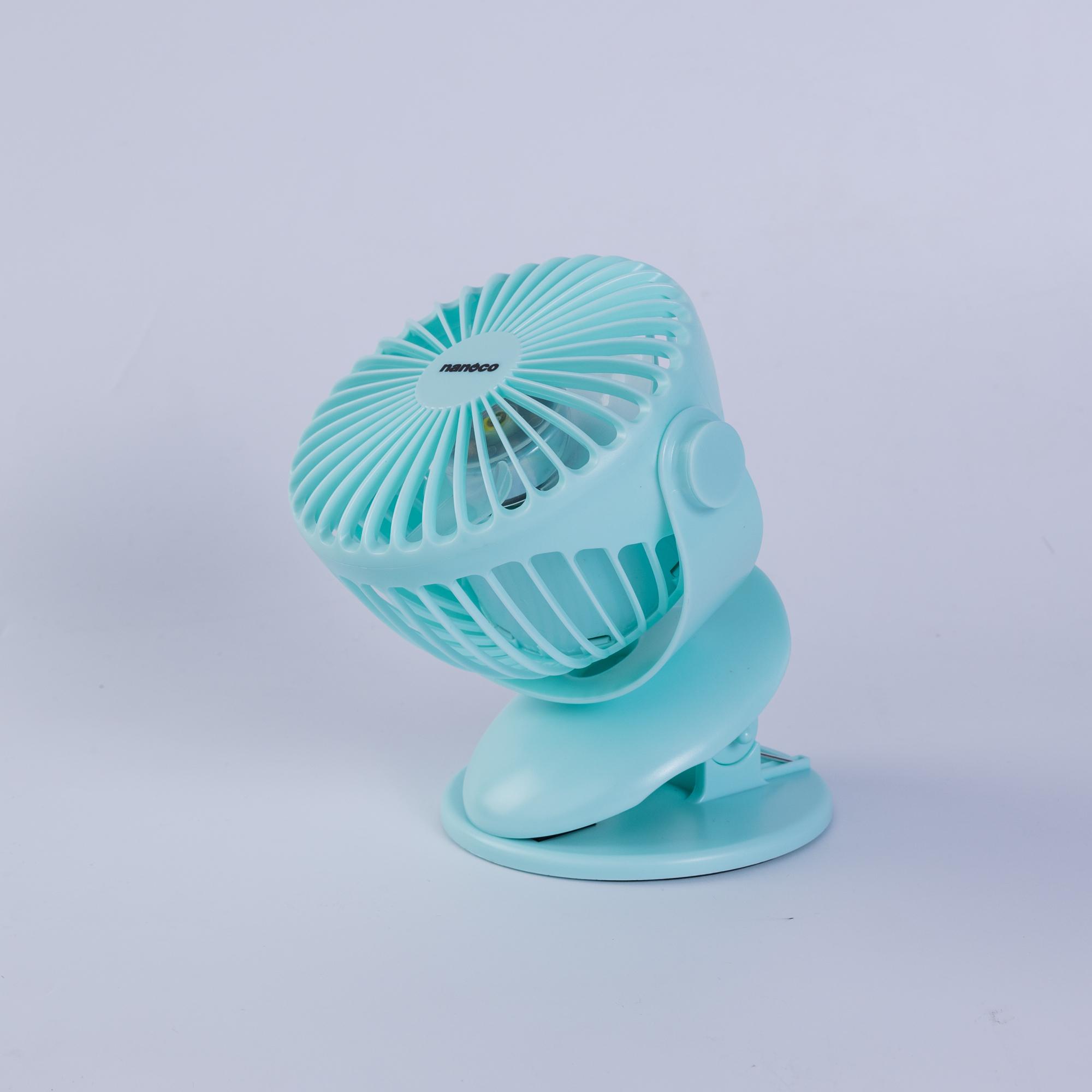 Quạt sạc kẹp 5inch, màu xanh