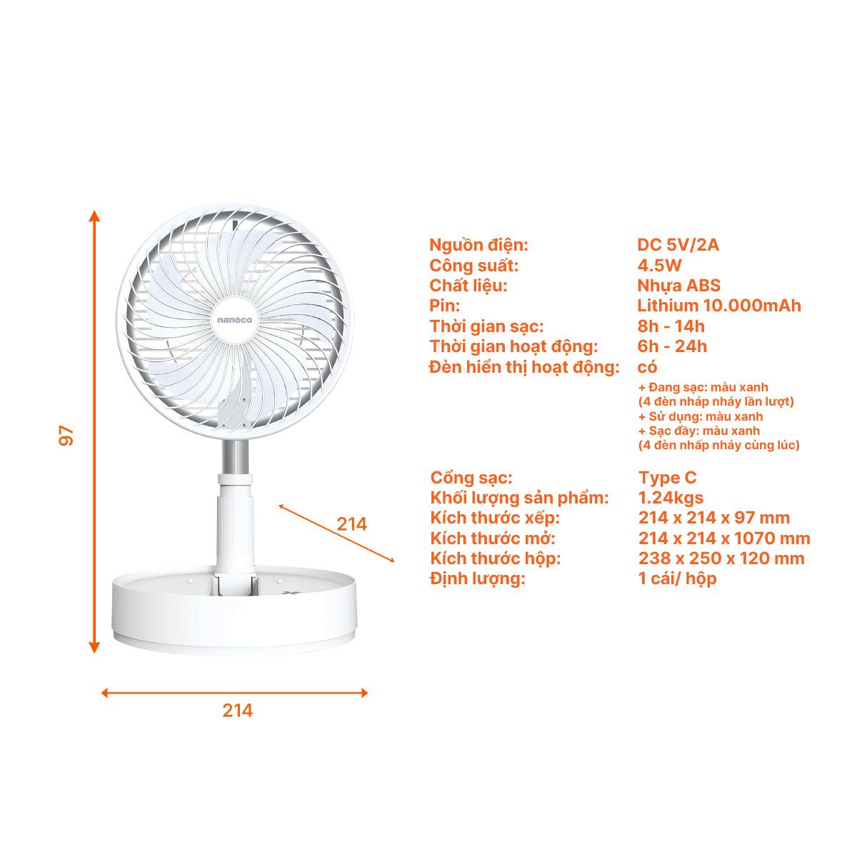 Quạt sạc gấp gọn NFF1618