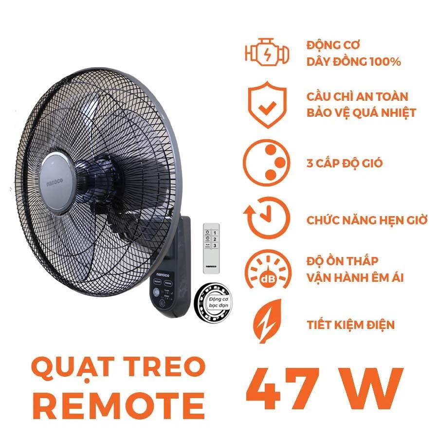 Quạt treo nanoco, bạc đạn, 47W, NWF1614/15RC