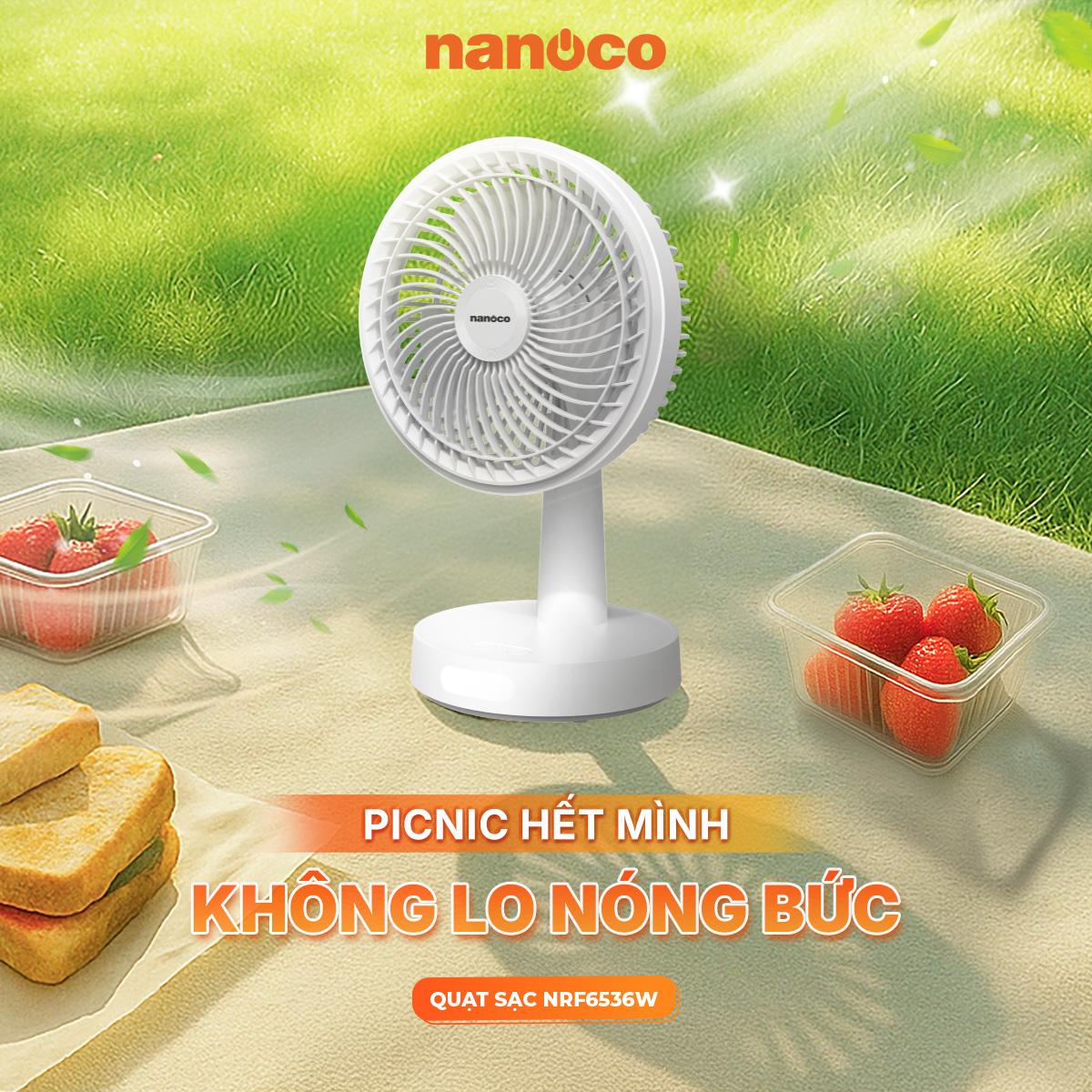 Quạt sạc 8inch, màu trắng, có xoay, đèn