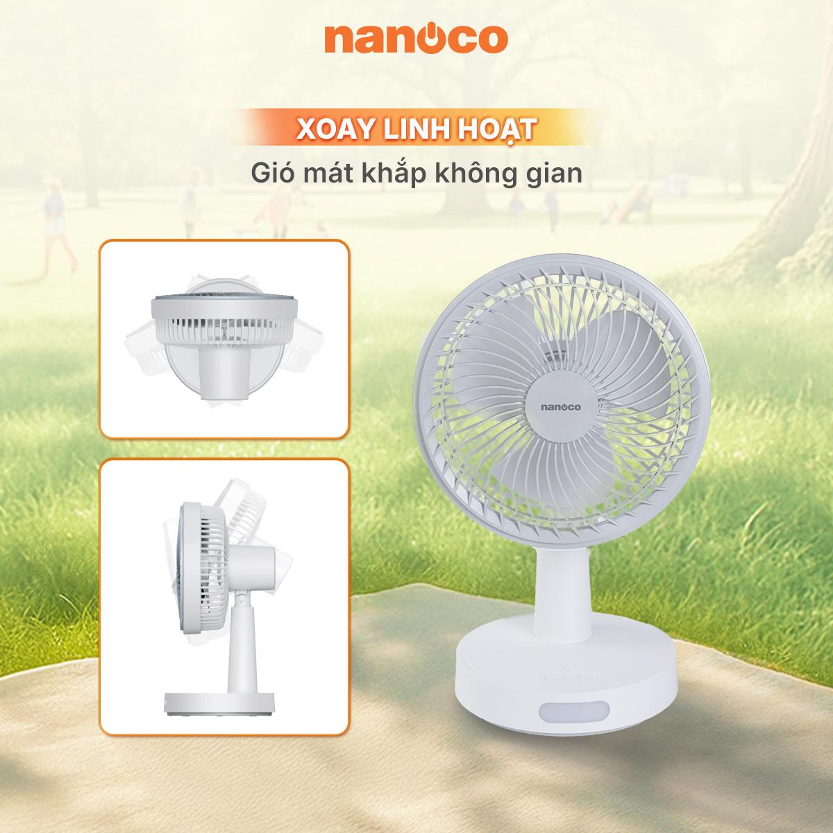 Quạt sạc 8inch, màu trắng, có xoay, đèn