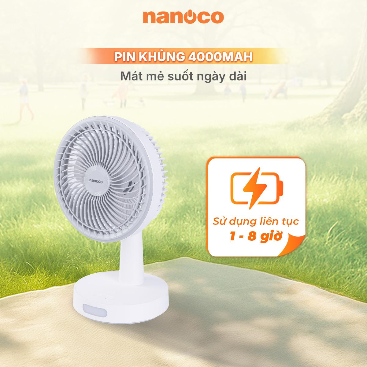 Quạt sạc 8inch, màu trắng, có xoay, đèn