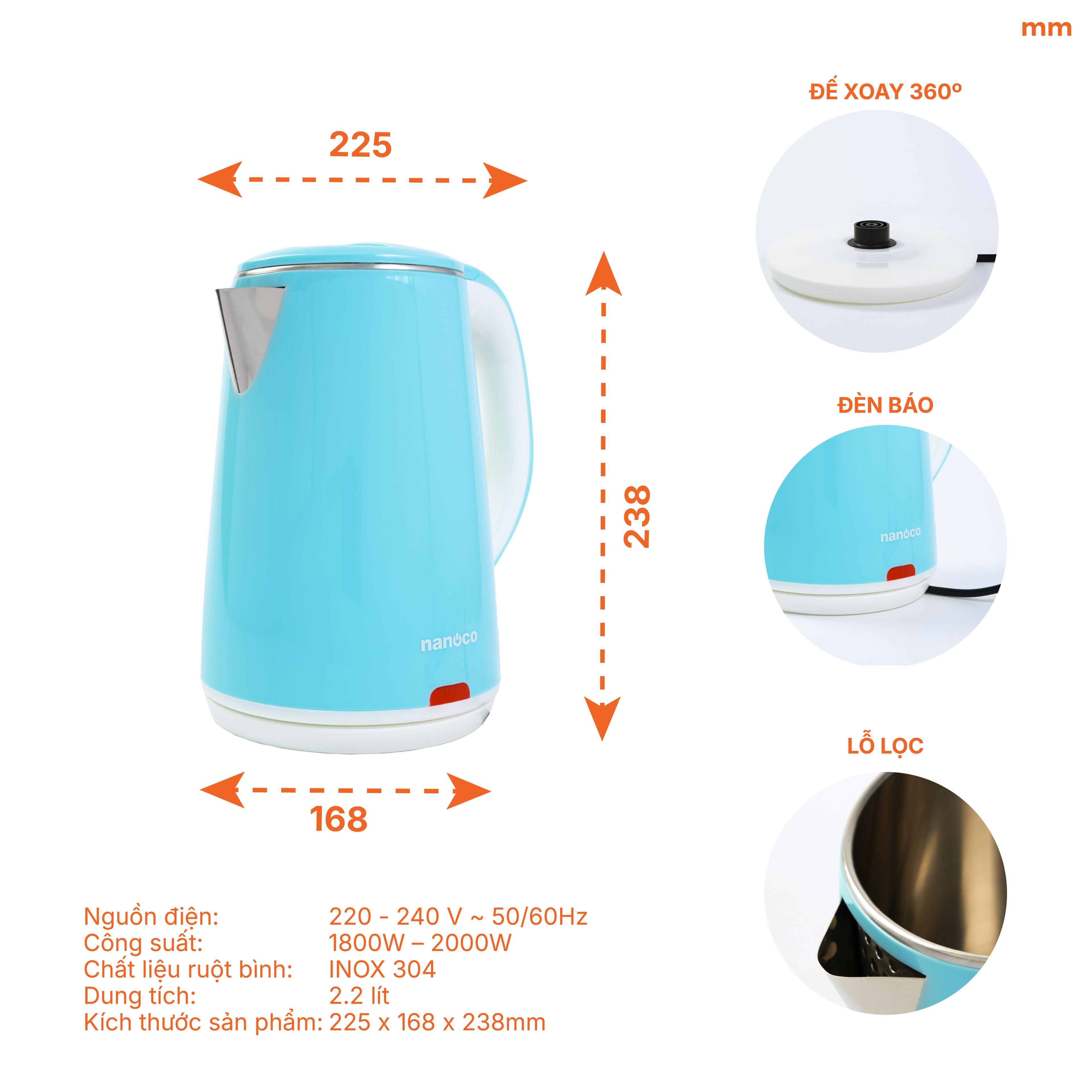 Bình đun siêu tốc inox, NKT2241B