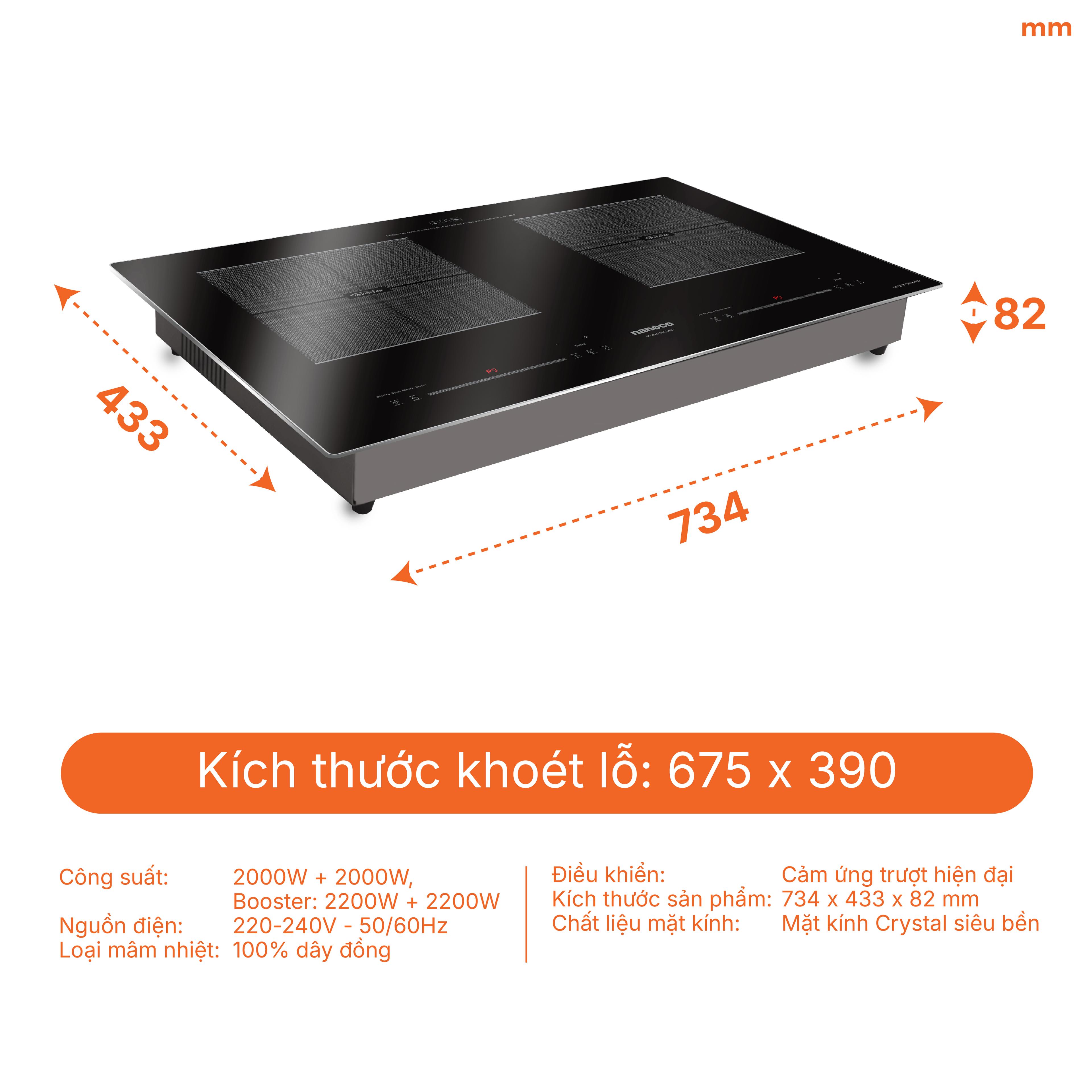 Bếp điện từ đôi Nanoco, NICL482