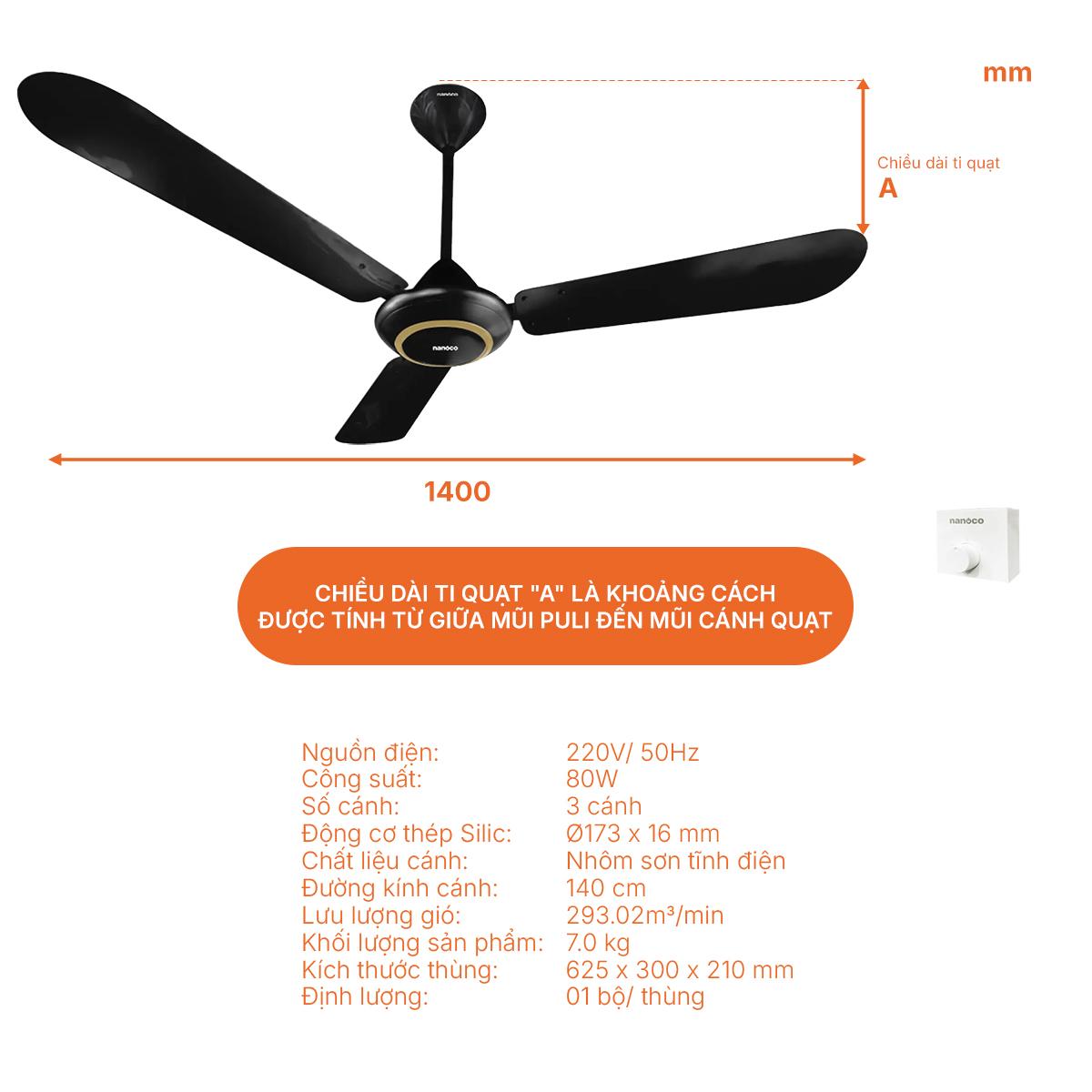 3-blade aluminum ceiling fan, 40 cm pipe