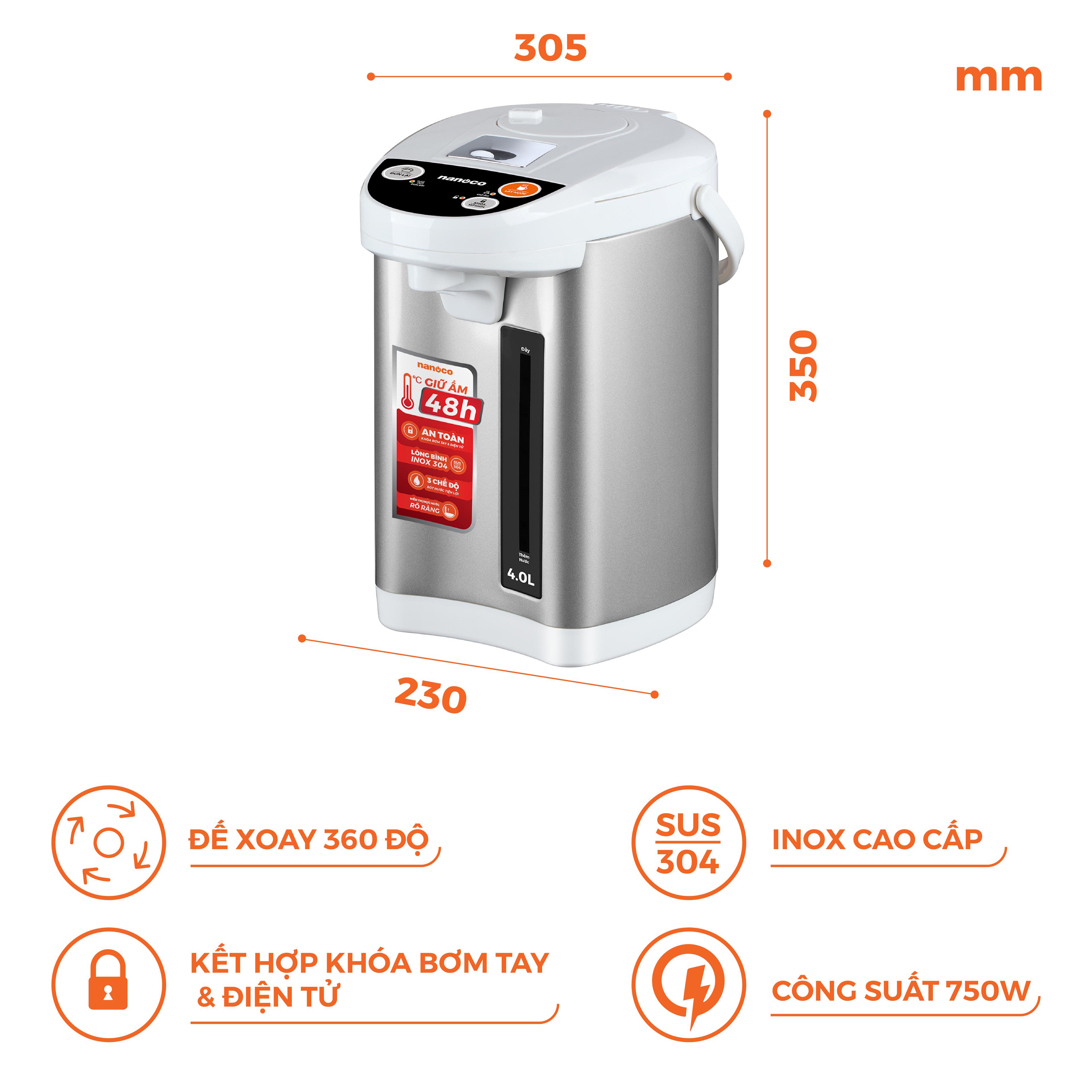 Bình thủy điện, 4.0L, NETF400