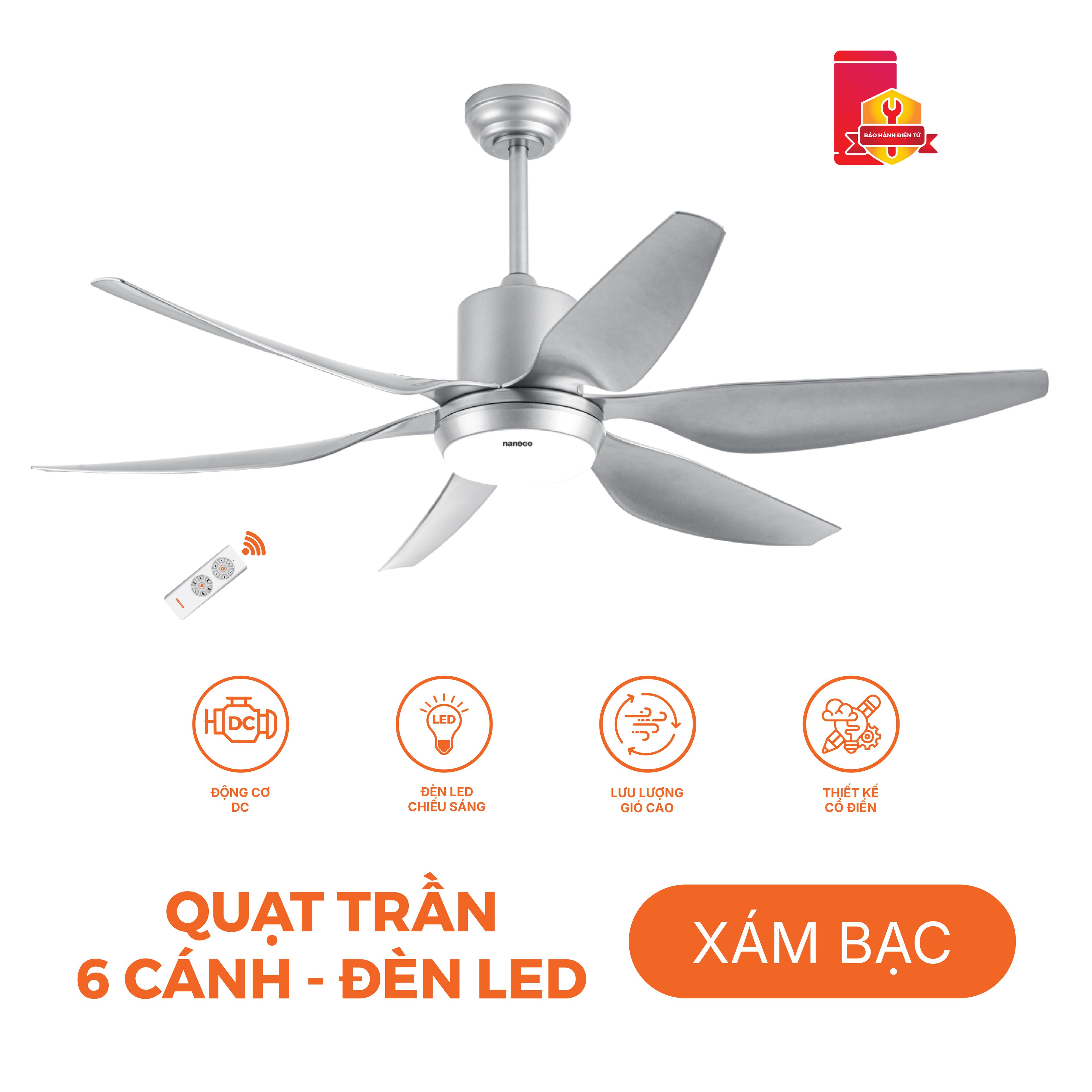 Quạt trần 6 cánh - Đèn Led