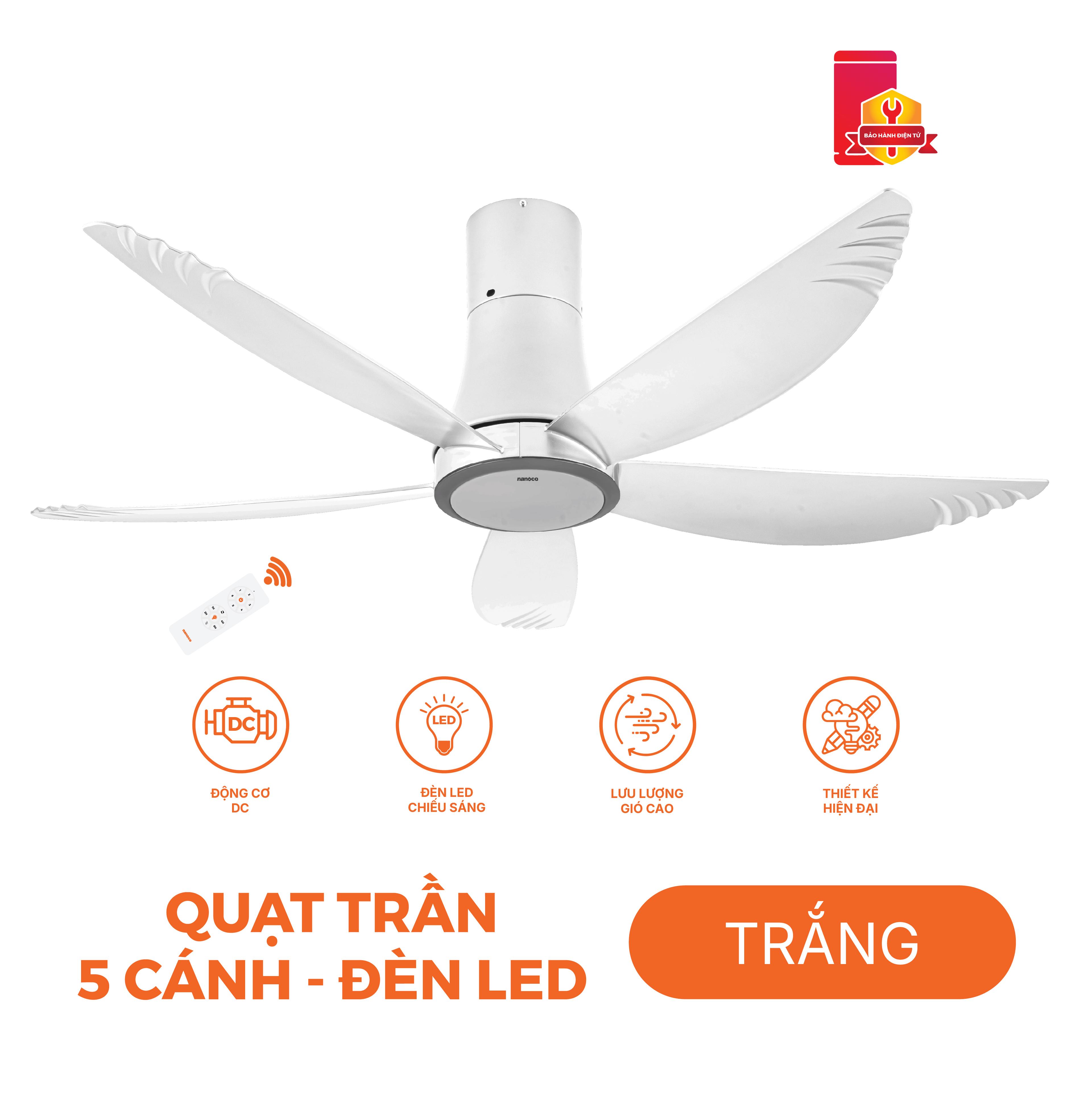 Quạt trần 5 cánh - Đèn Led