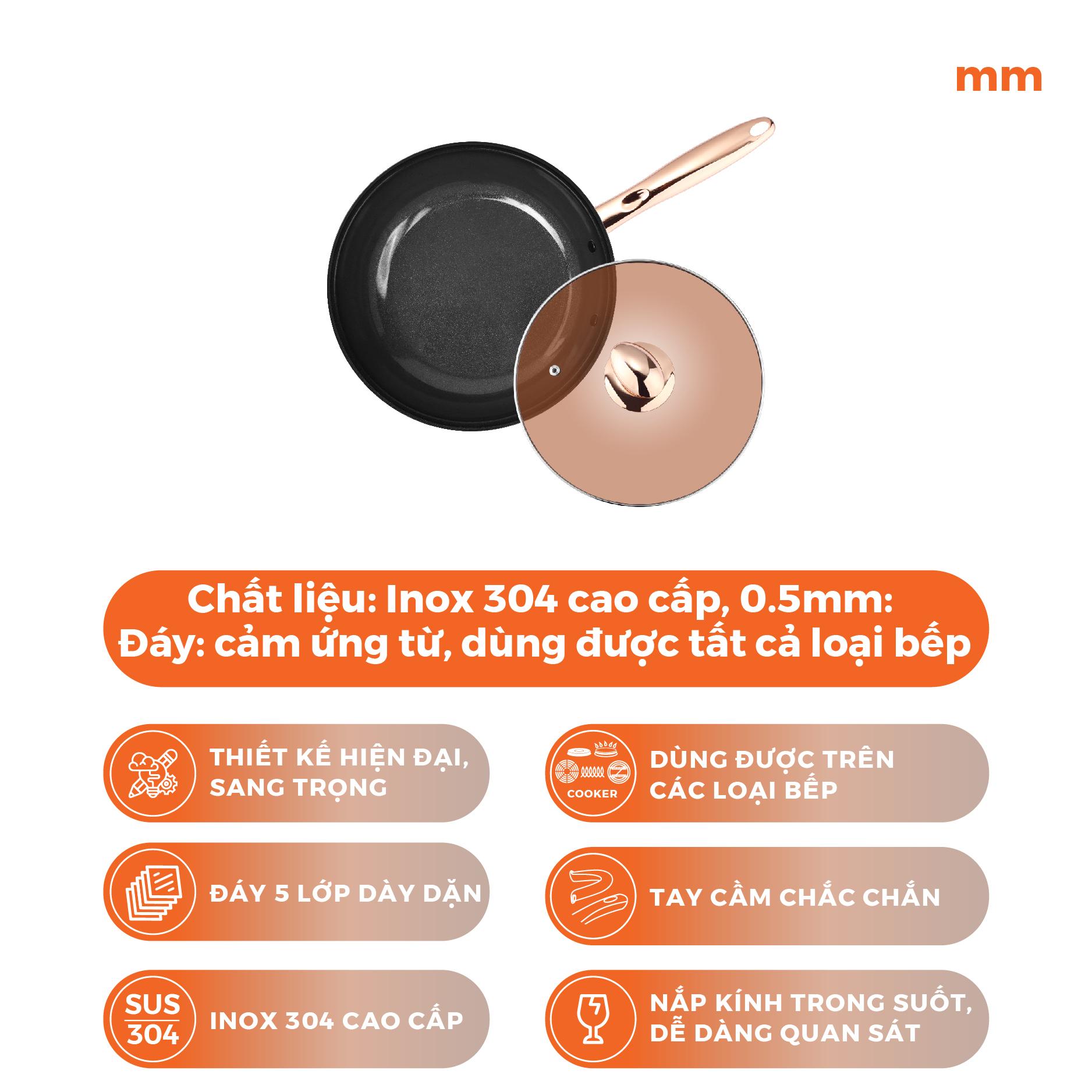 Bộ nồi chảo inox 304, D16-D-18-D24, D24