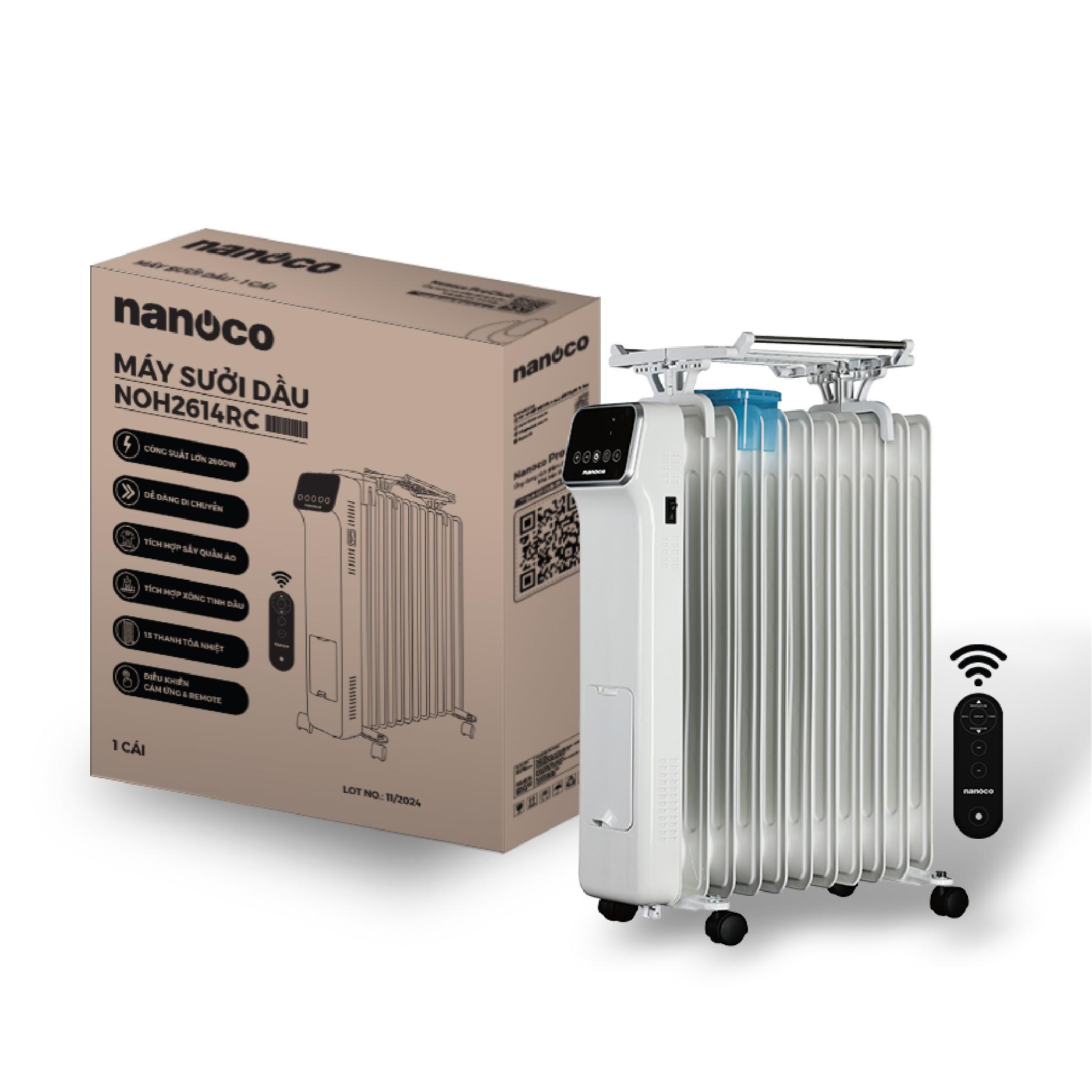 Máy sưởi dầu 2600W, 13 thanh nhiệt, cảm ứng - remote