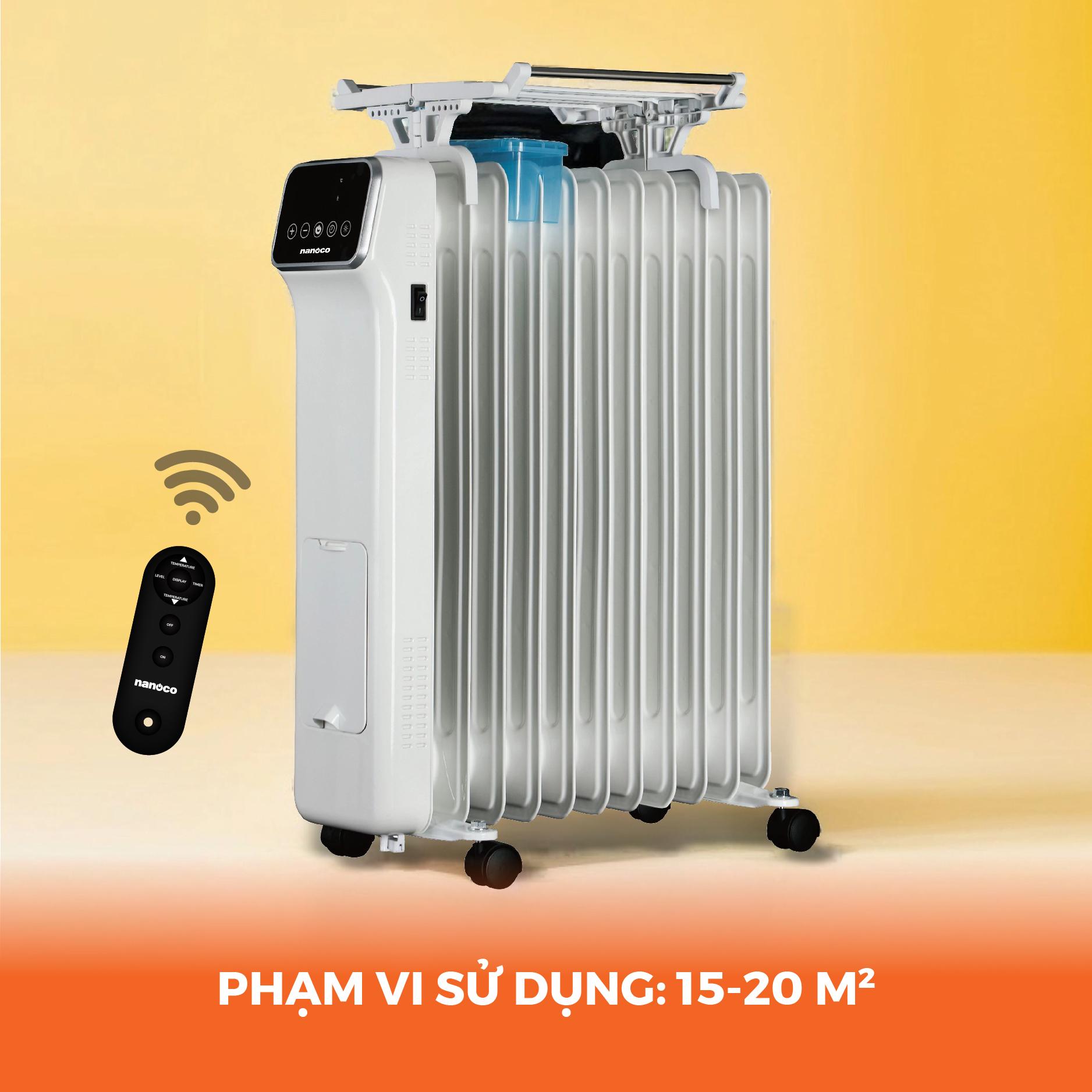 Máy sưởi dầu 2600W, 13 thanh nhiệt, cảm ứng - remote