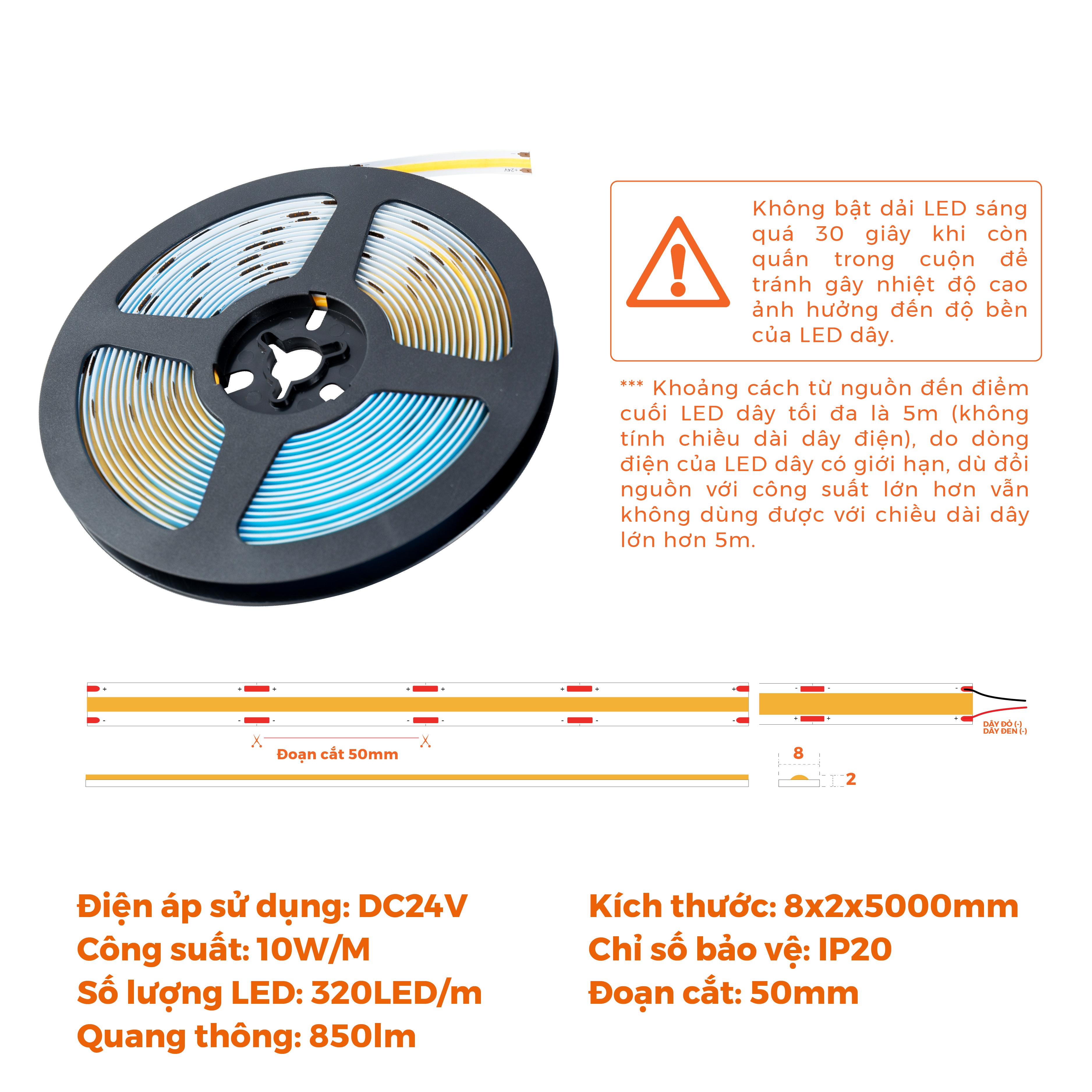 Đèn LED dây COB DC24V 320P Nanoco