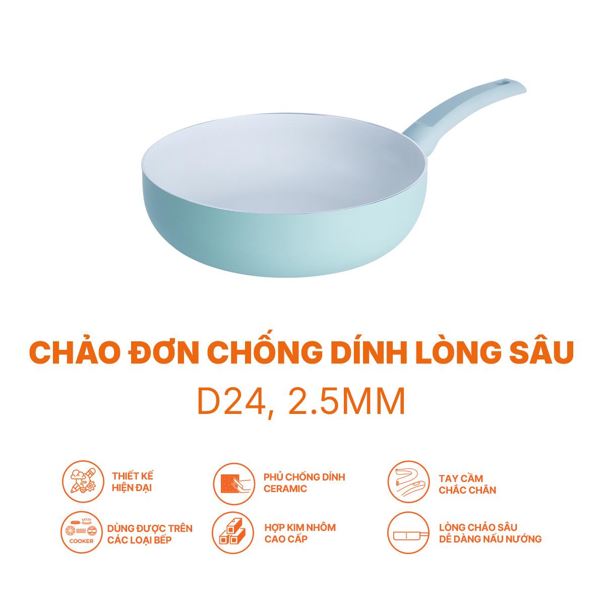 Chảo đơn chống dính lòng sâu, D24, 2.5mm