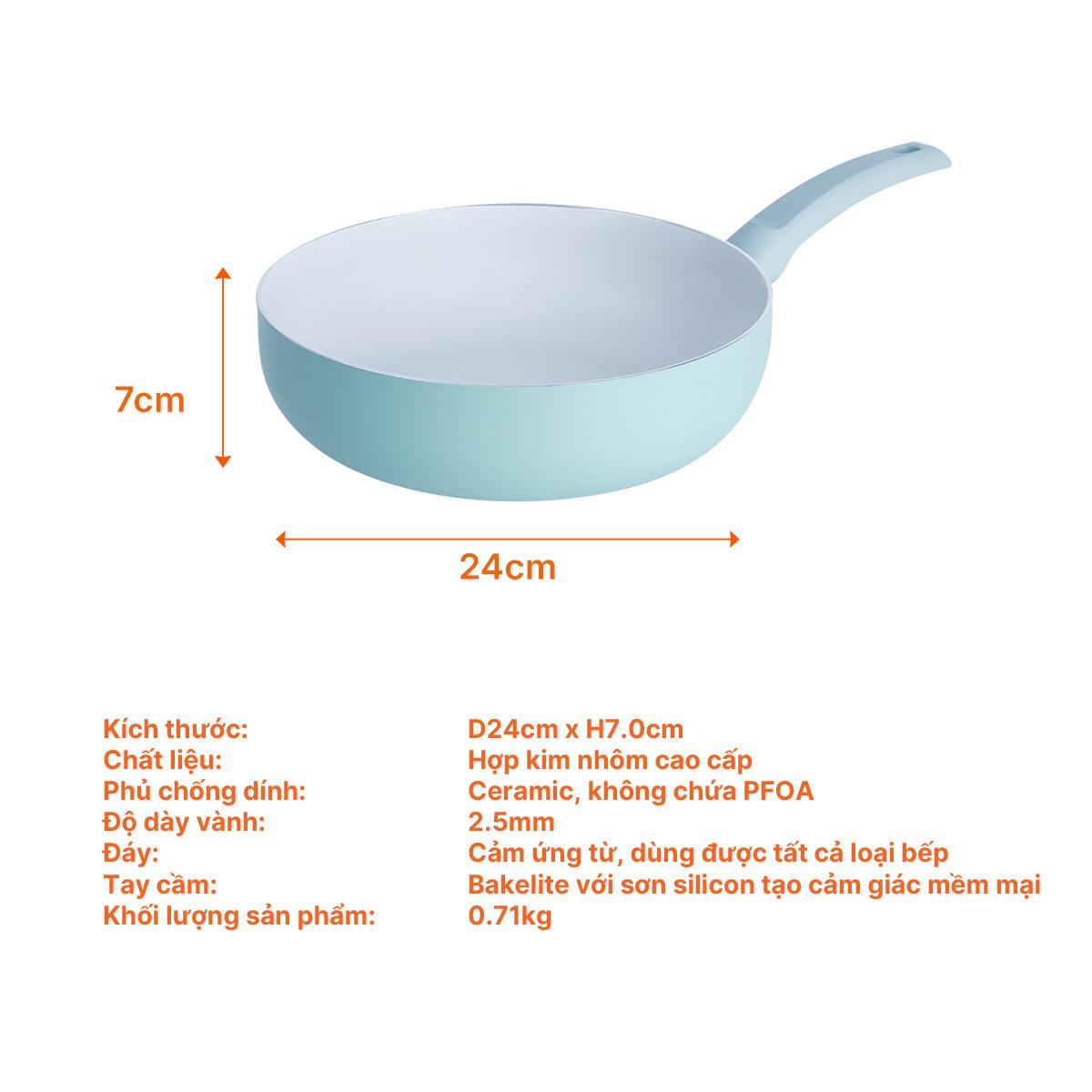 Chảo đơn chống dính lòng sâu, D24, 2.5mm