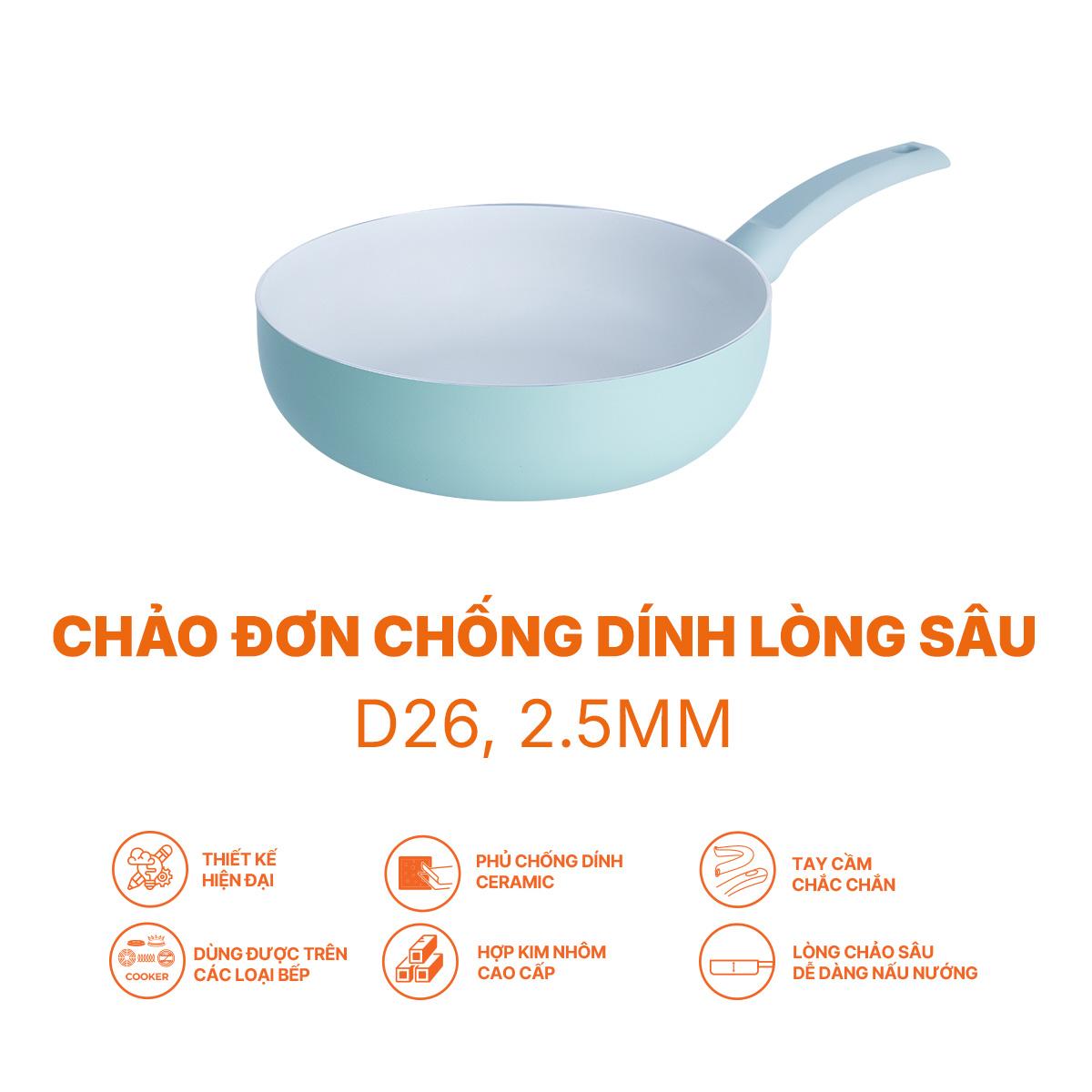 Chảo đơn chống dính lòng sâu, D26, 2.5mm