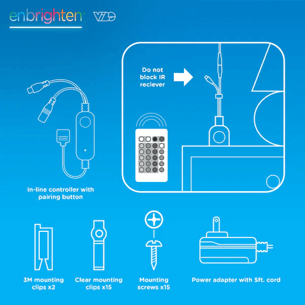 Enbrighten Vibe Tape Light, RGB, WIFI, IR remote, 24v, 50 ft
