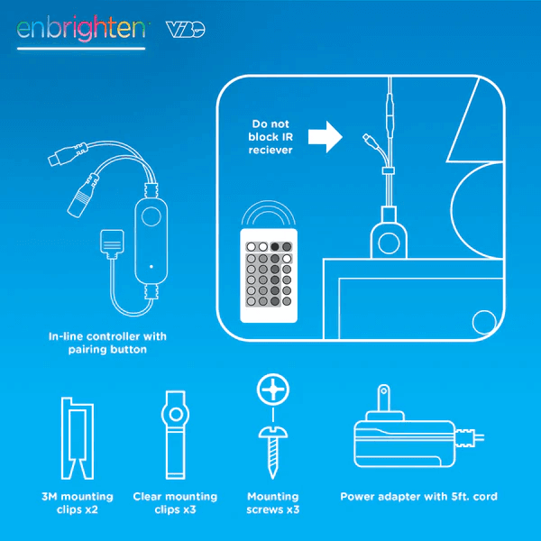 Enbrighten Vibe Tape Light, RGBIC, WIFI, IR remote, 24v, 10 ft
