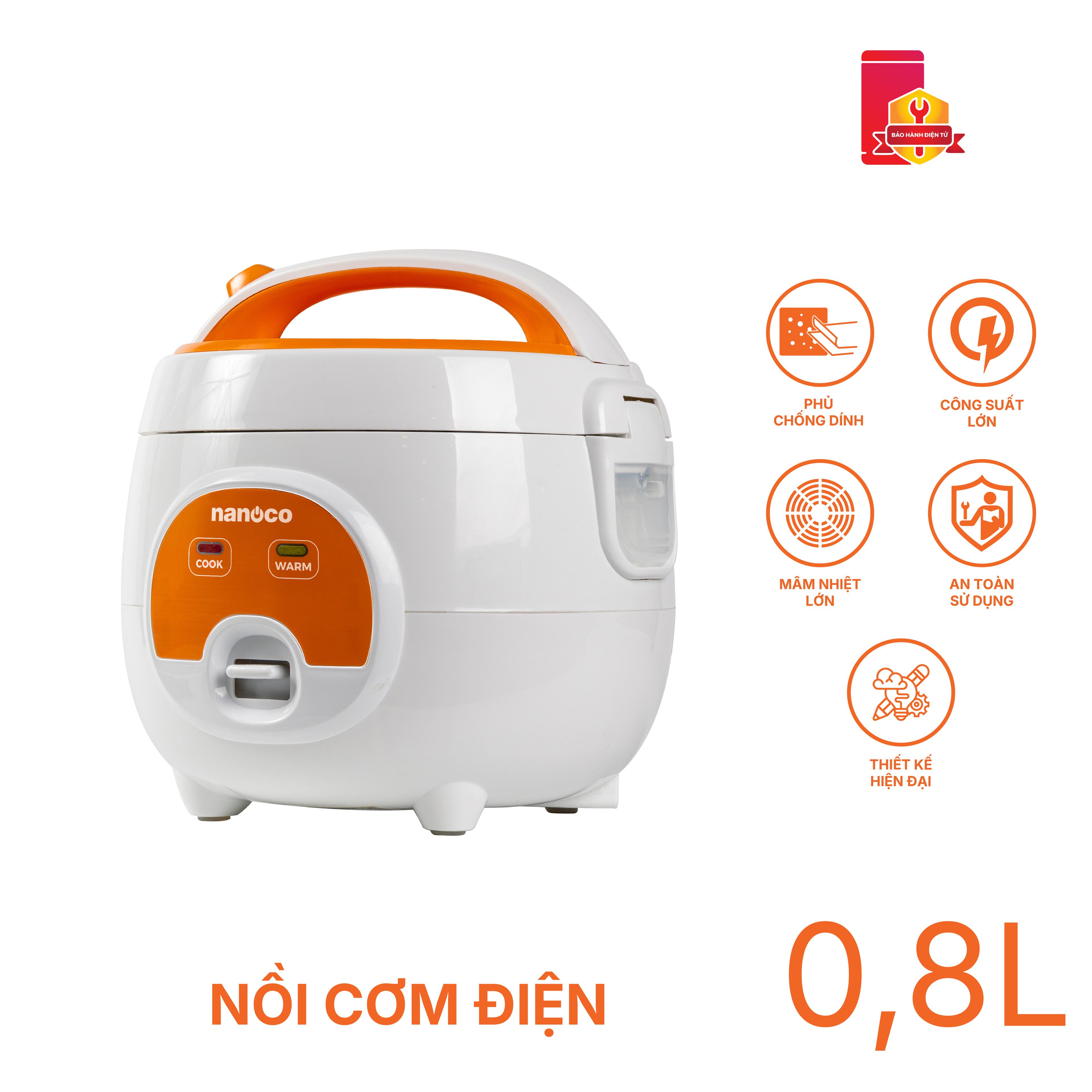 Nồi cơm điện, 0.8L, màu trắng-cam