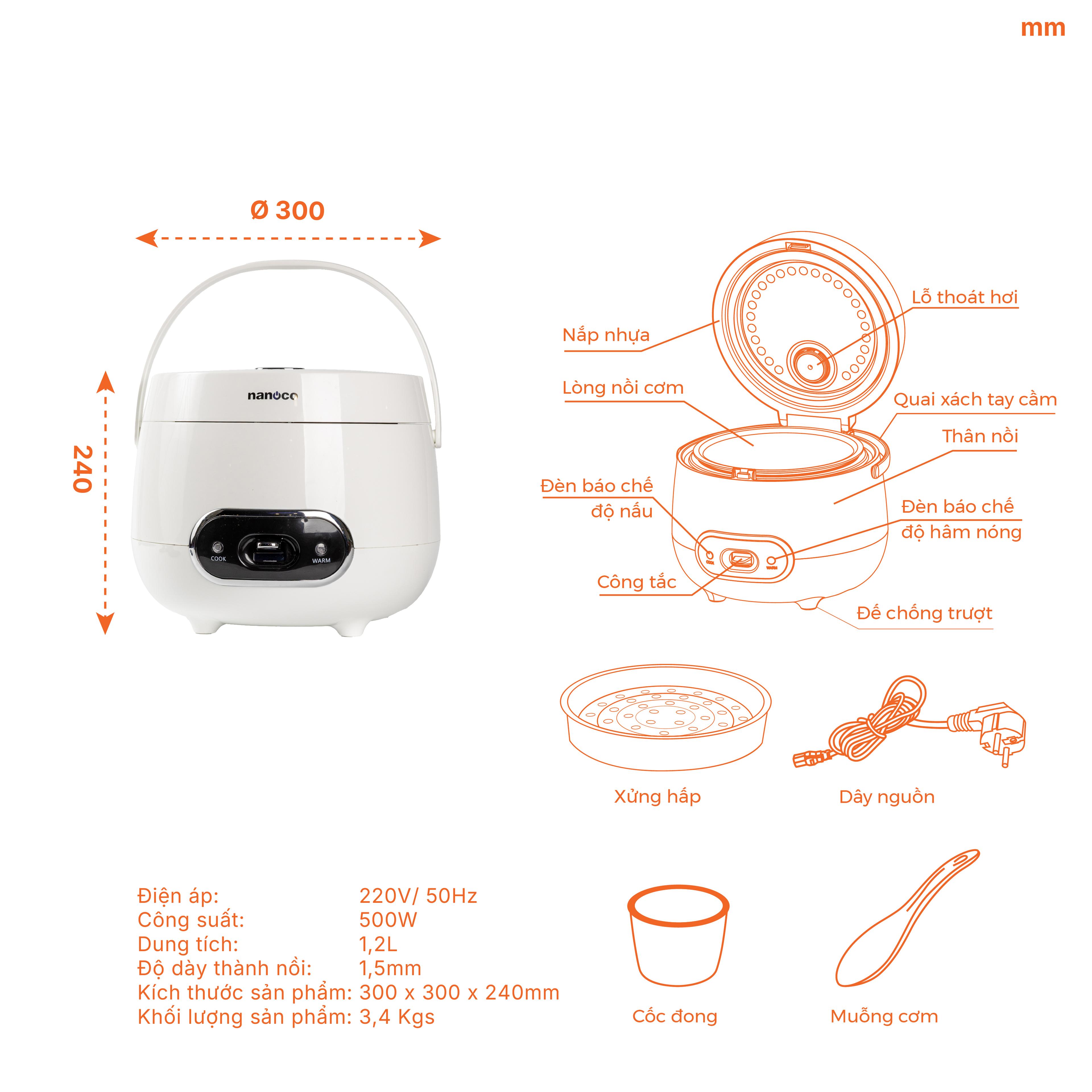 Nồi cơm điện, 1.2L, màu trắng