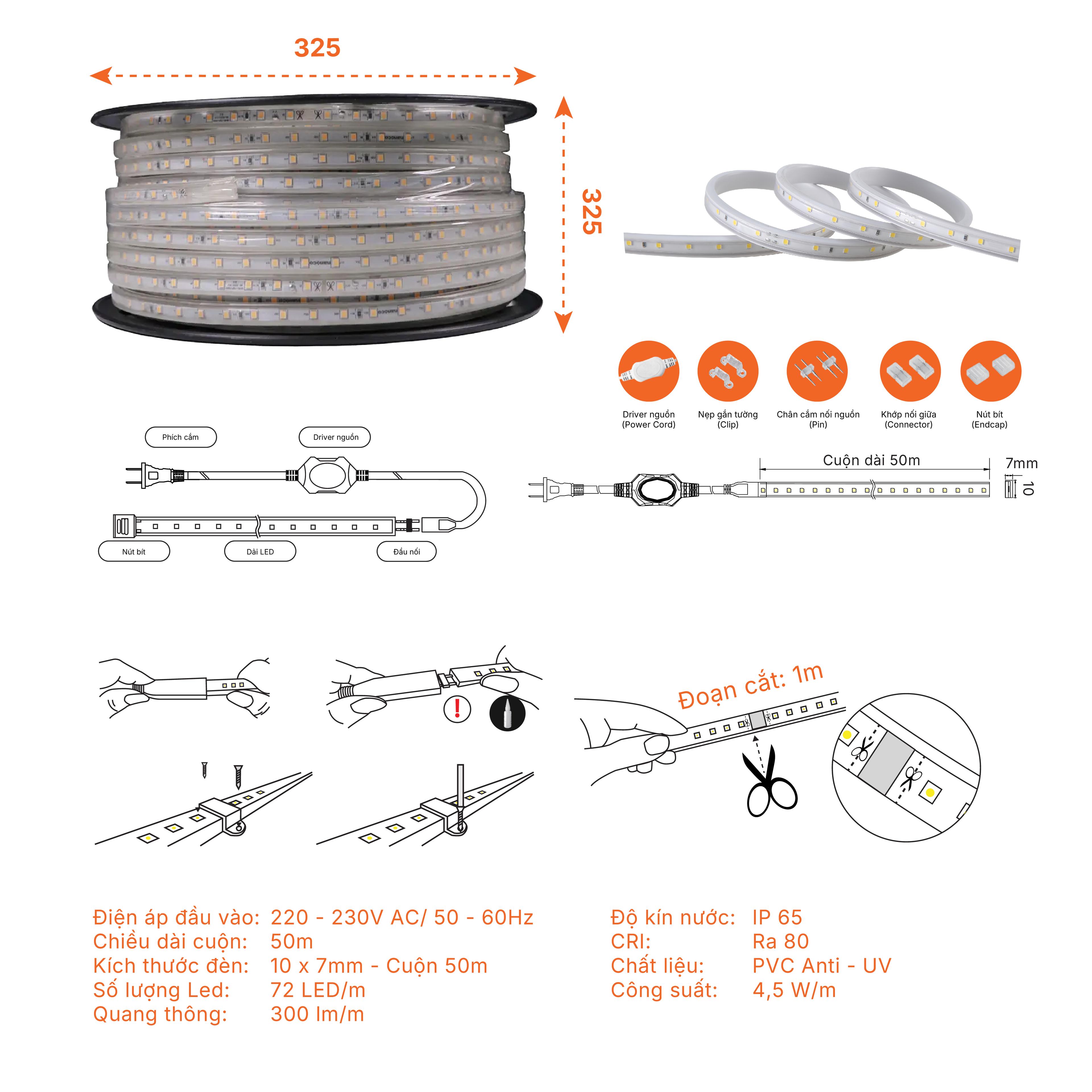 Đèn LED dây ngoài trời IP65 Nanoco 72P