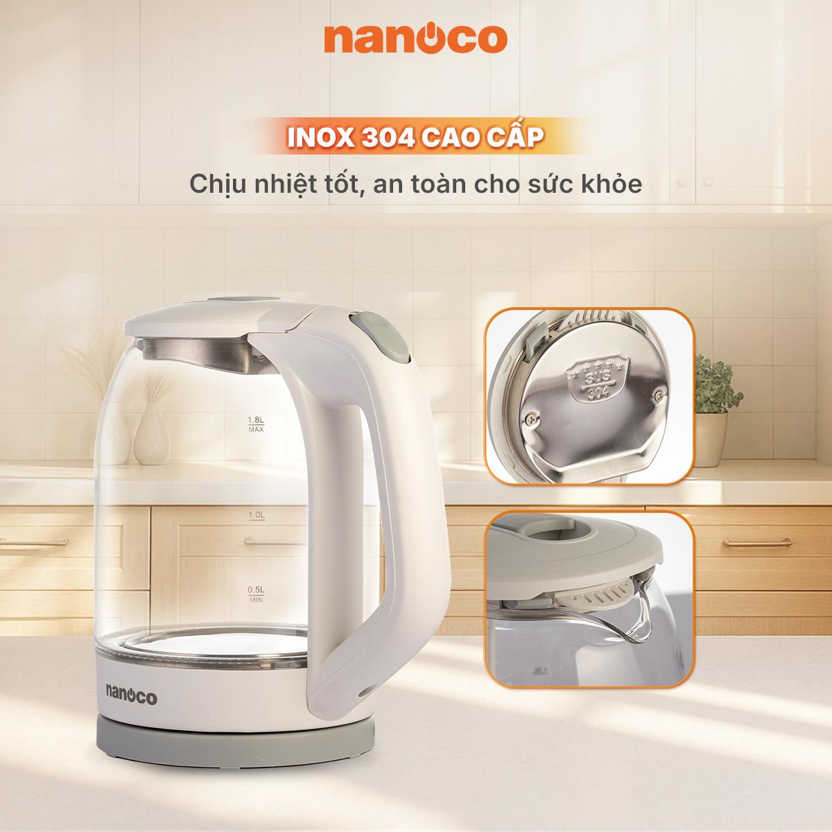 Bình đun siêu tốc thủy tinh 1.8L trắng