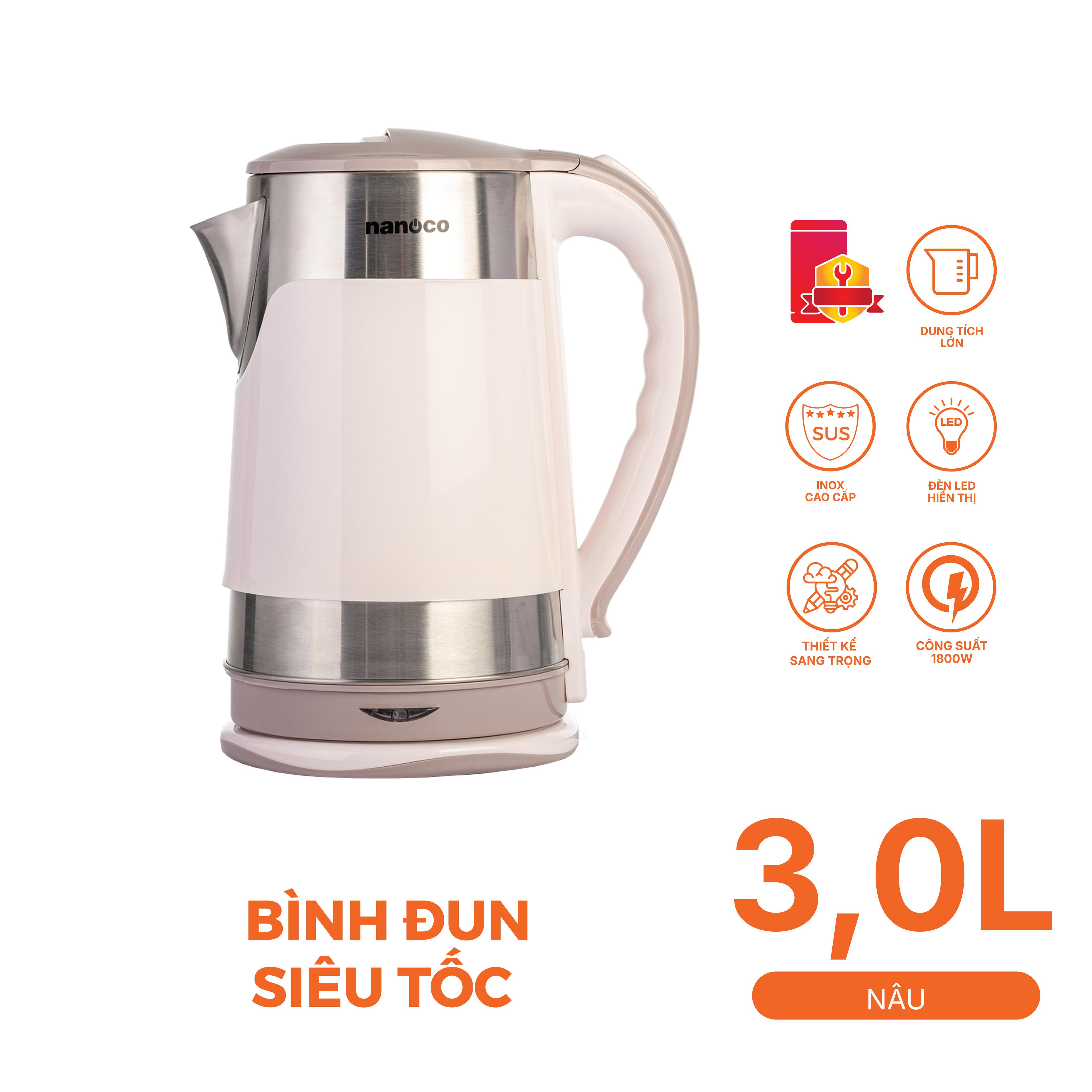 Bình đun siêu tốc inox, 3L, 2 lớp