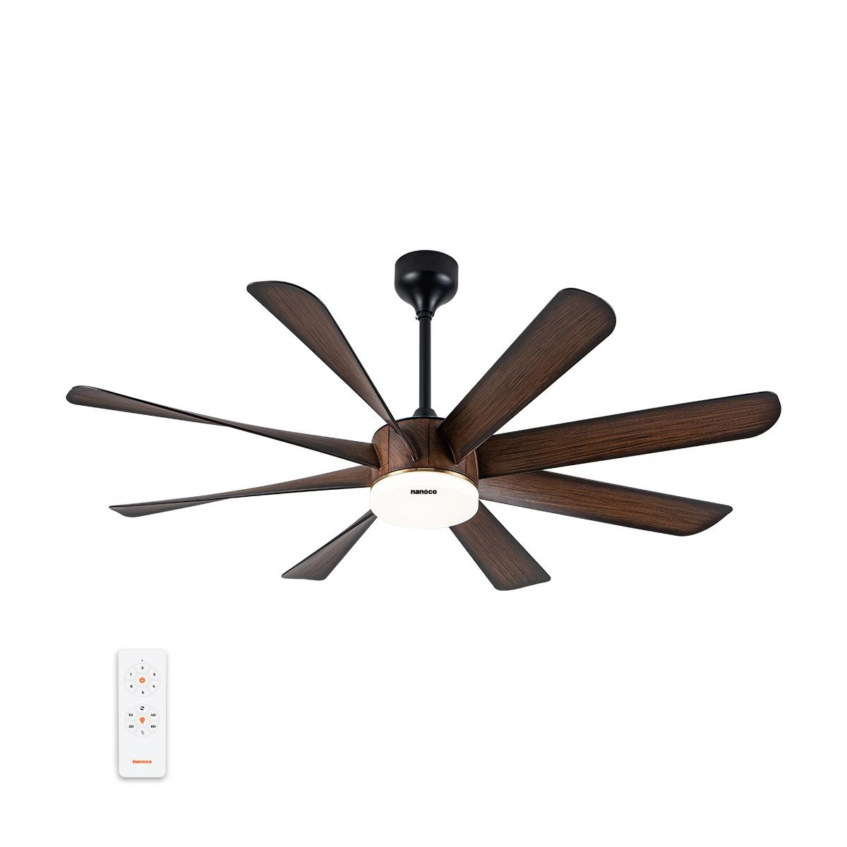 Quạt trần trang trí 8 cánh, DC, Đèn Led, remote