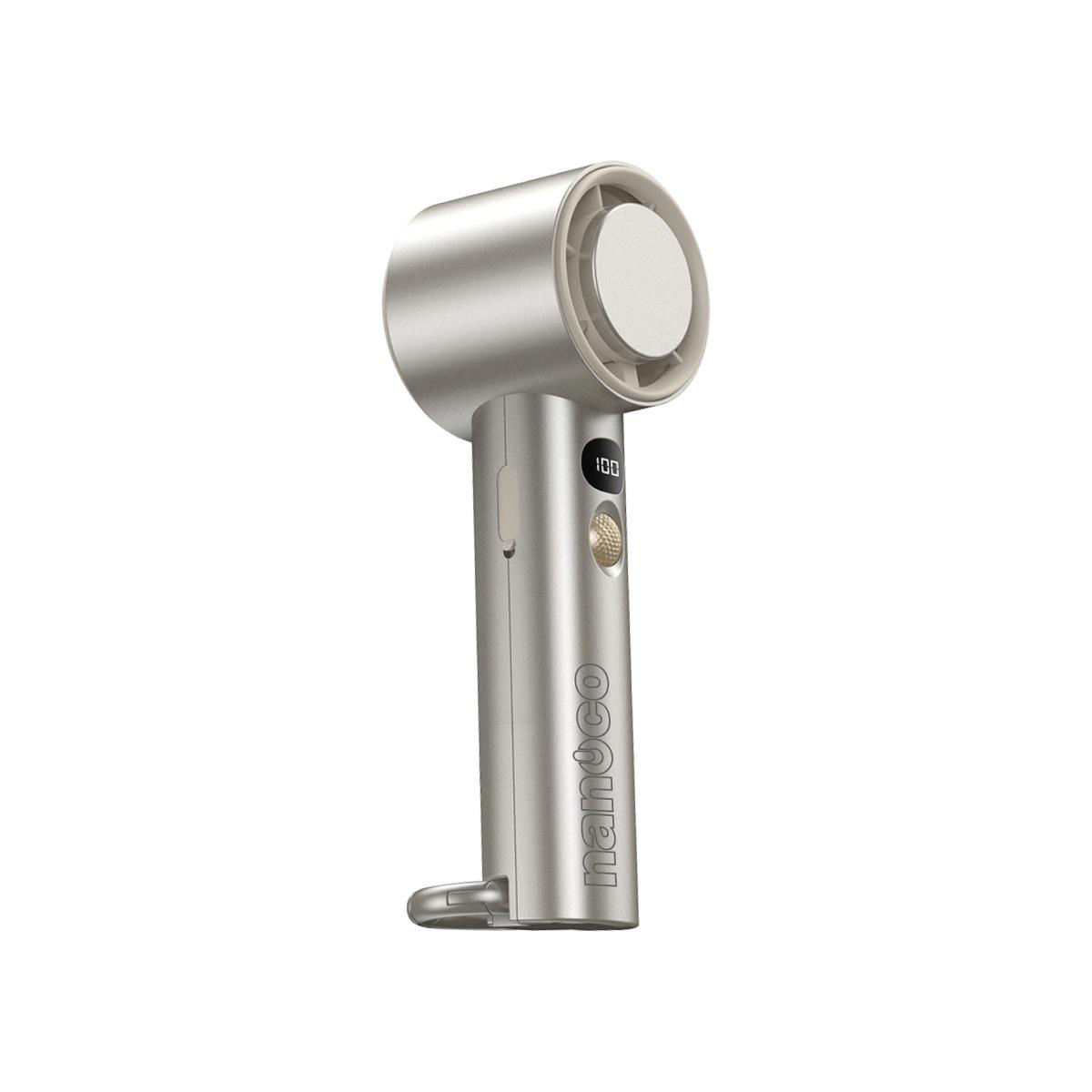 Quạt sạc cầm tay, màu vàng đồng, có sò lạnh