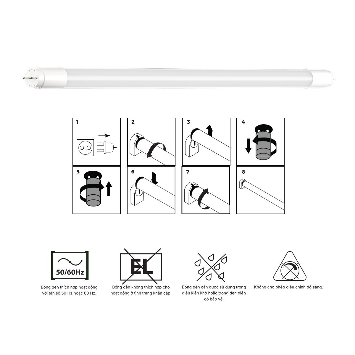 Bóng đèn LED Tuýp T8 thủy tinh bọc nhựa Nanoco - Lite Series