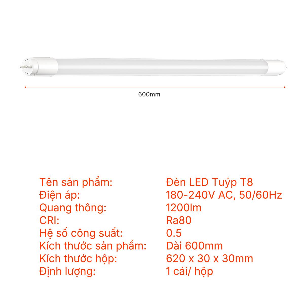 Bóng đèn LED Tuýp T8 thủy tinh bọc nhựa Nanoco - Lite Series