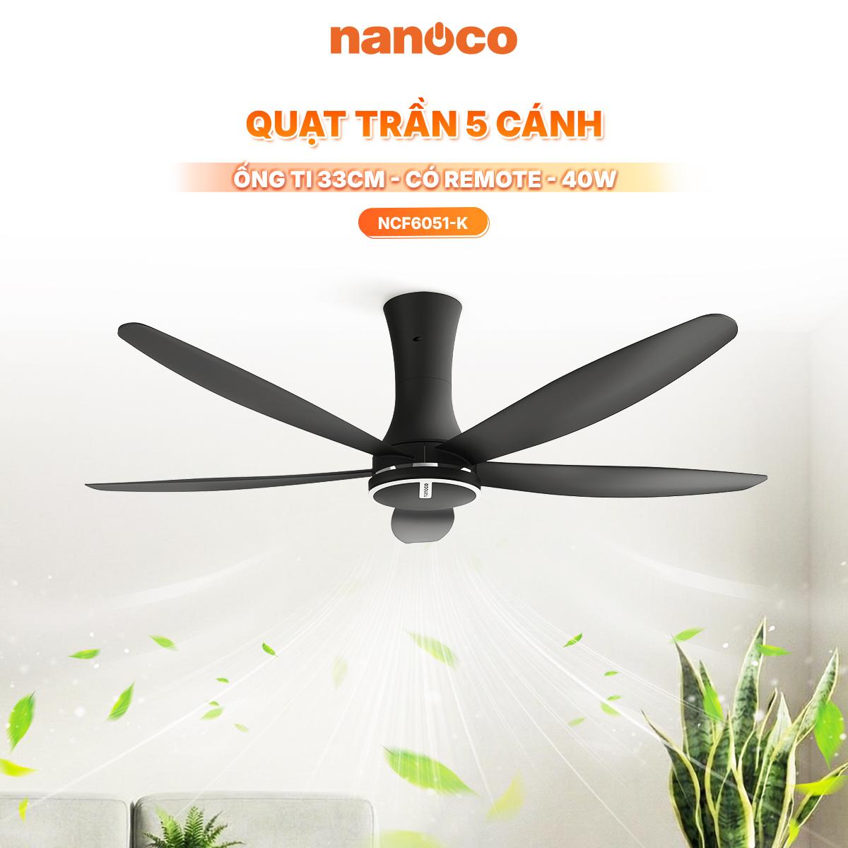 Quạt trần 5 cánh nhựa, động cơ BLDC, ti 33cm