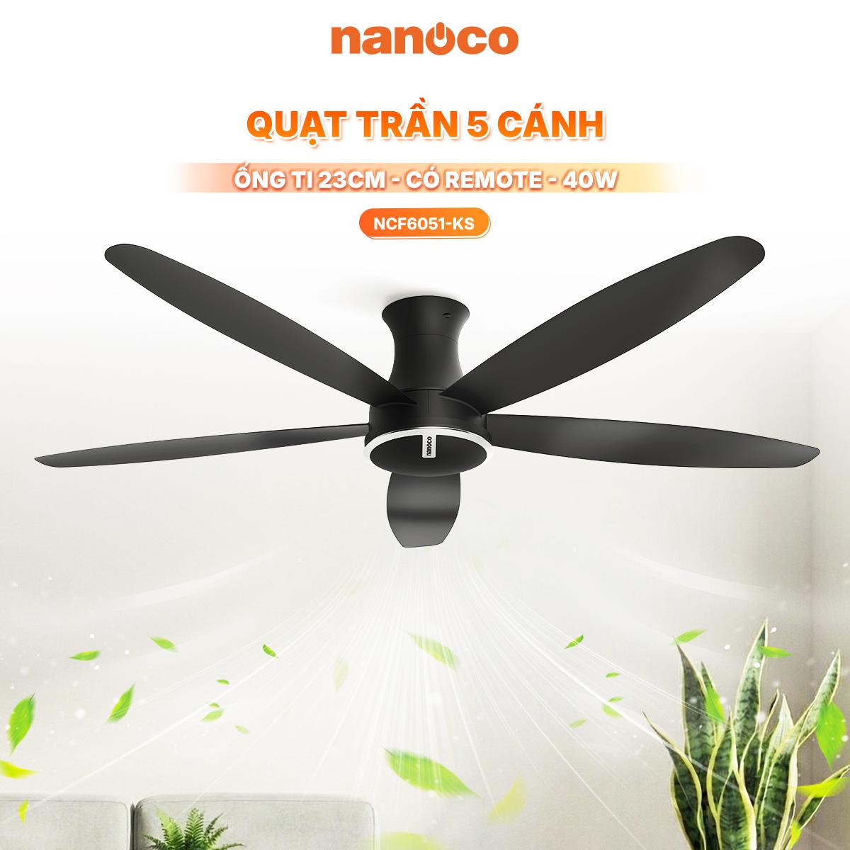 Quạt trần 5 cánh nhựa, động cơ BLDC, ti 23cm