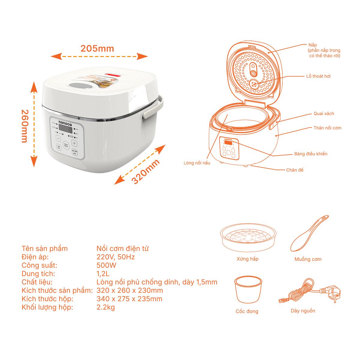 Nồi cơm điện nắp gài, 1.2L, màu begie