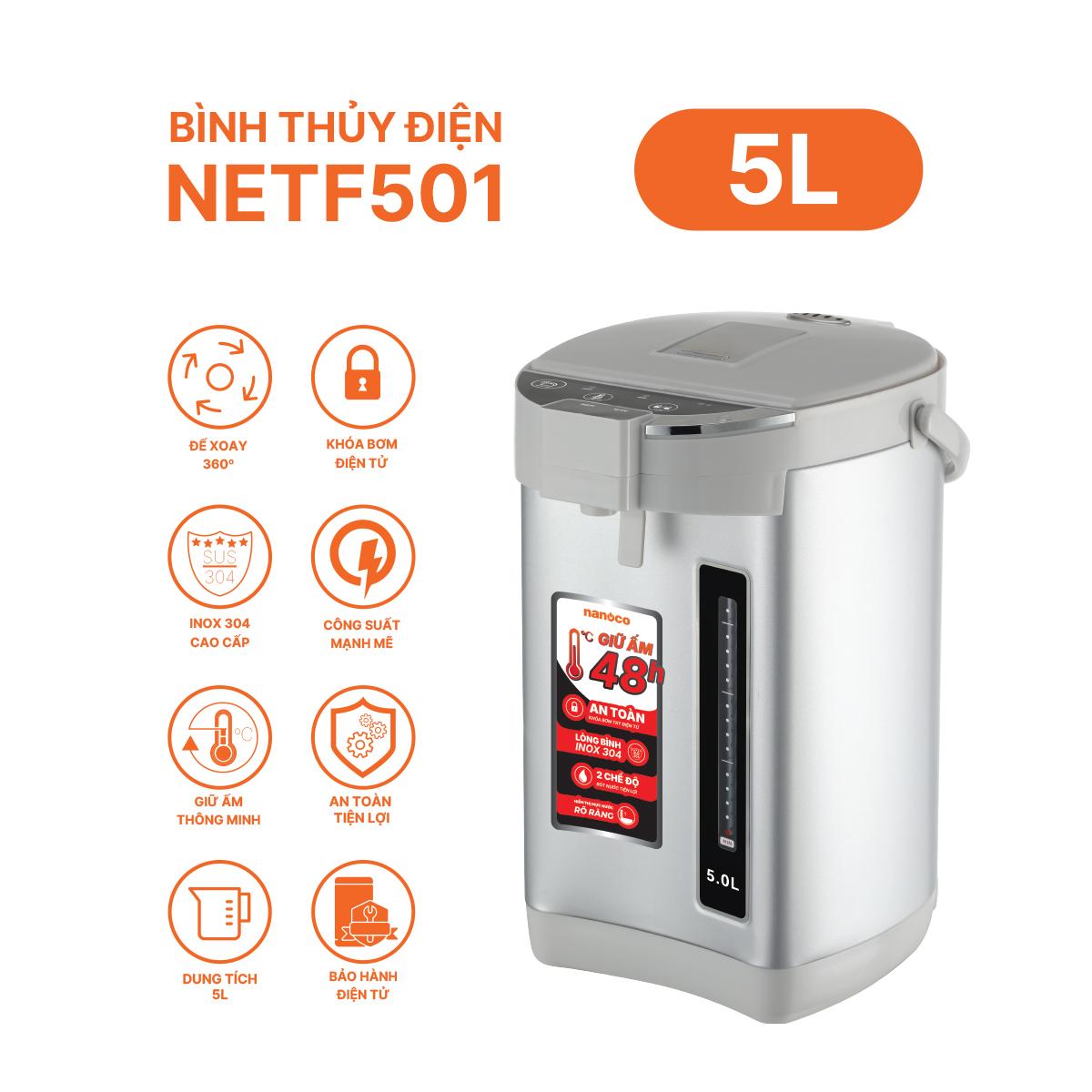 Bình thủy điện, 5.0L, màu xám, NETF501