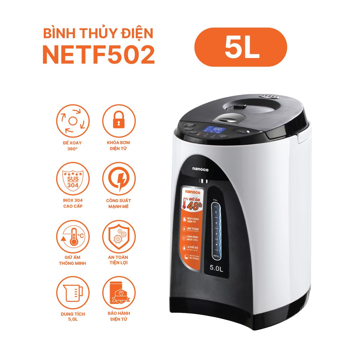 Bình thủy điện, 5.0L, màu trắng, NETF502
