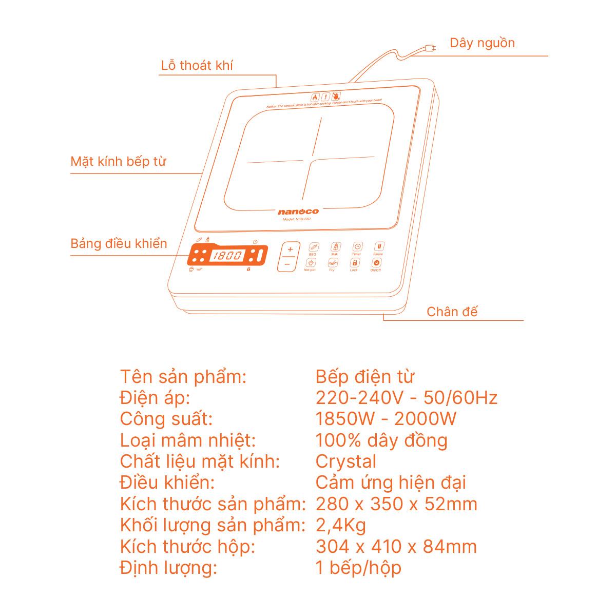 Bếp điện từ đơn Nanoco, NICL662
