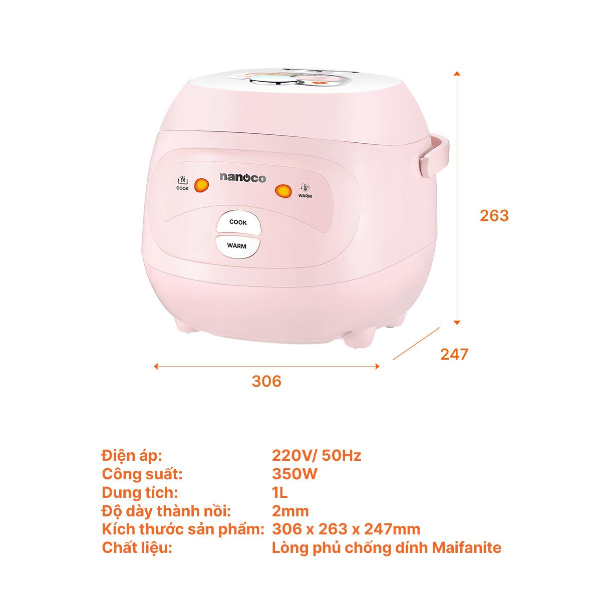 Nồi cơm điện nắp gài, 1.0L, màu hồng