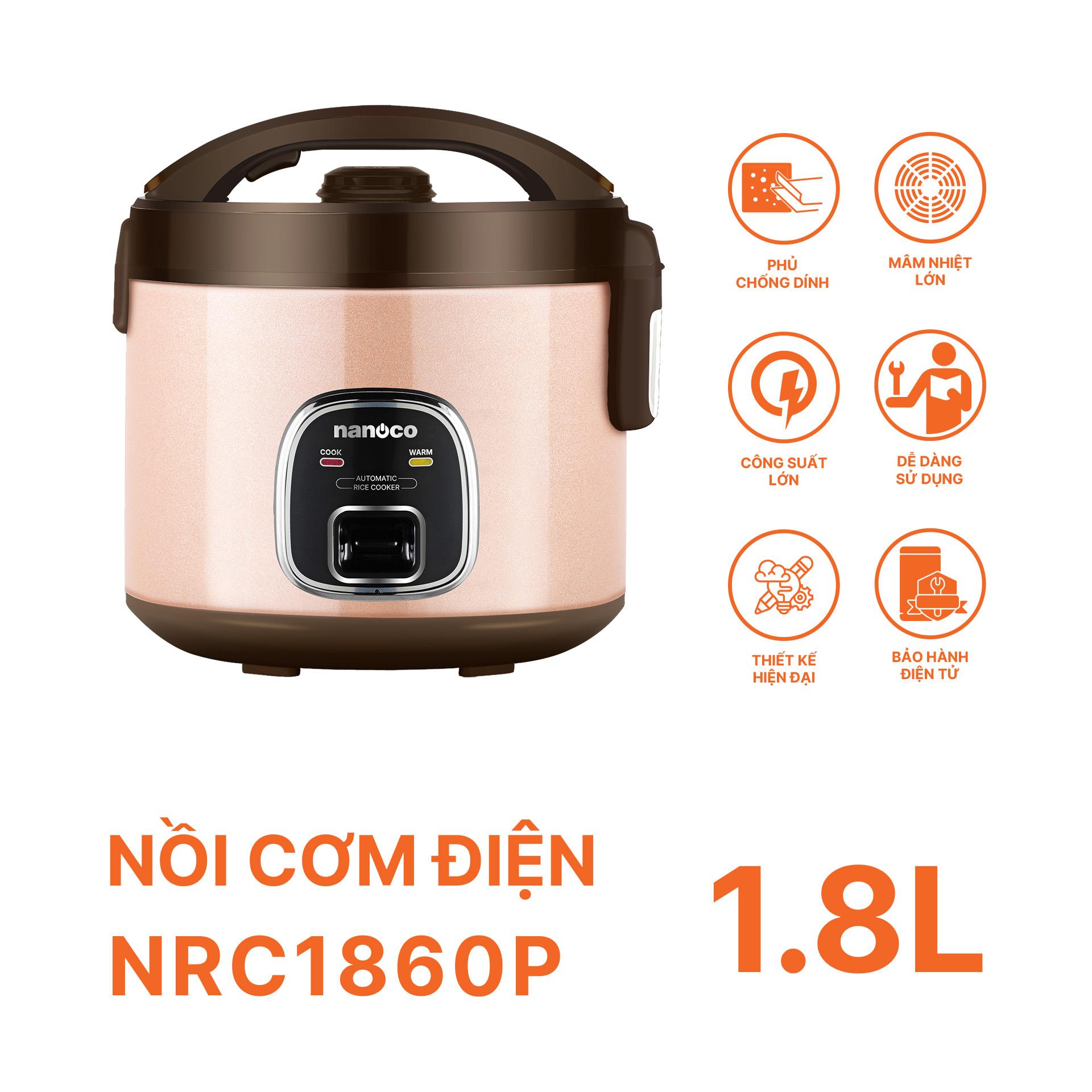 Nồi cơm điện nắp gài, 1.8L, màu hồng