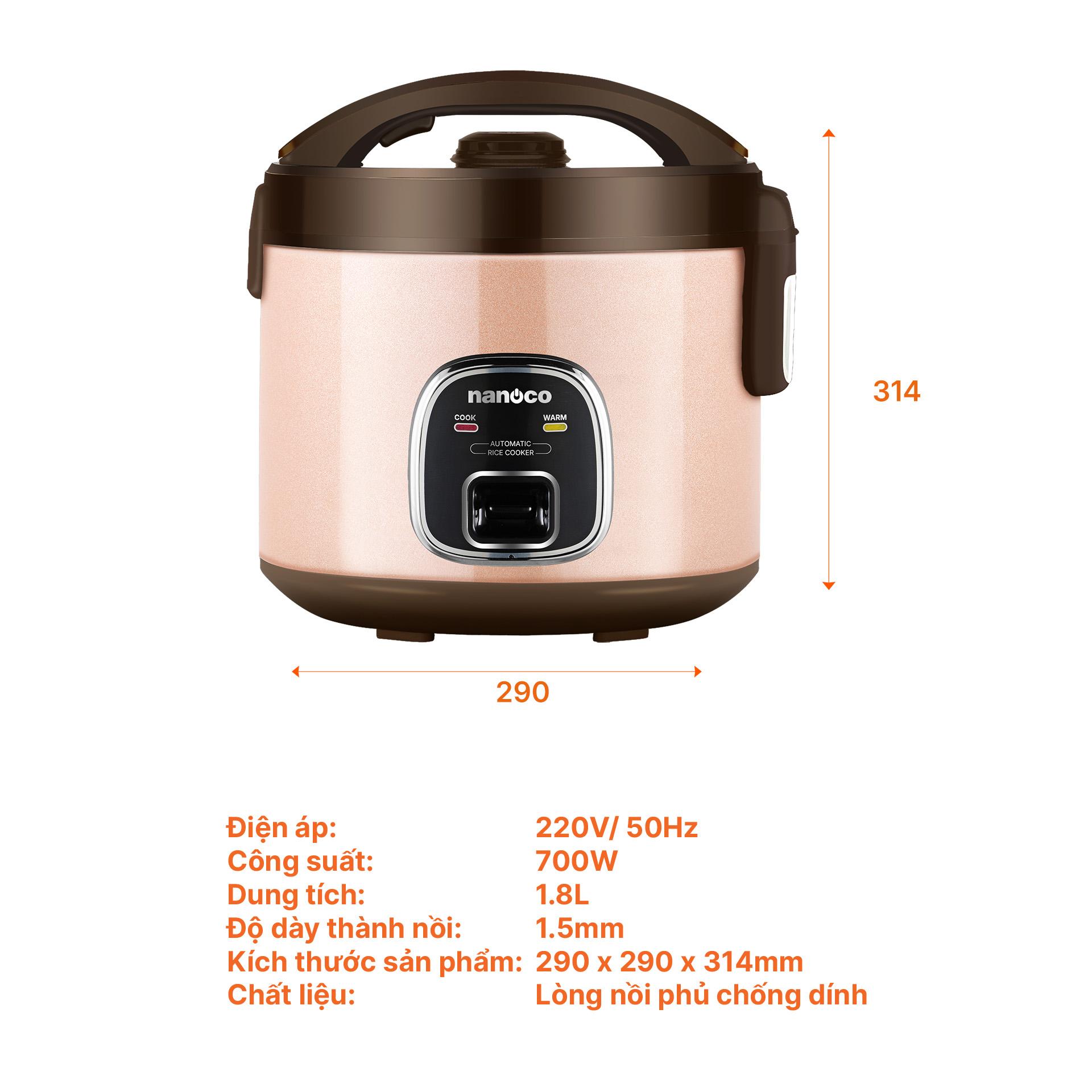 Nồi cơm điện nắp gài, 1.8L, màu hồng